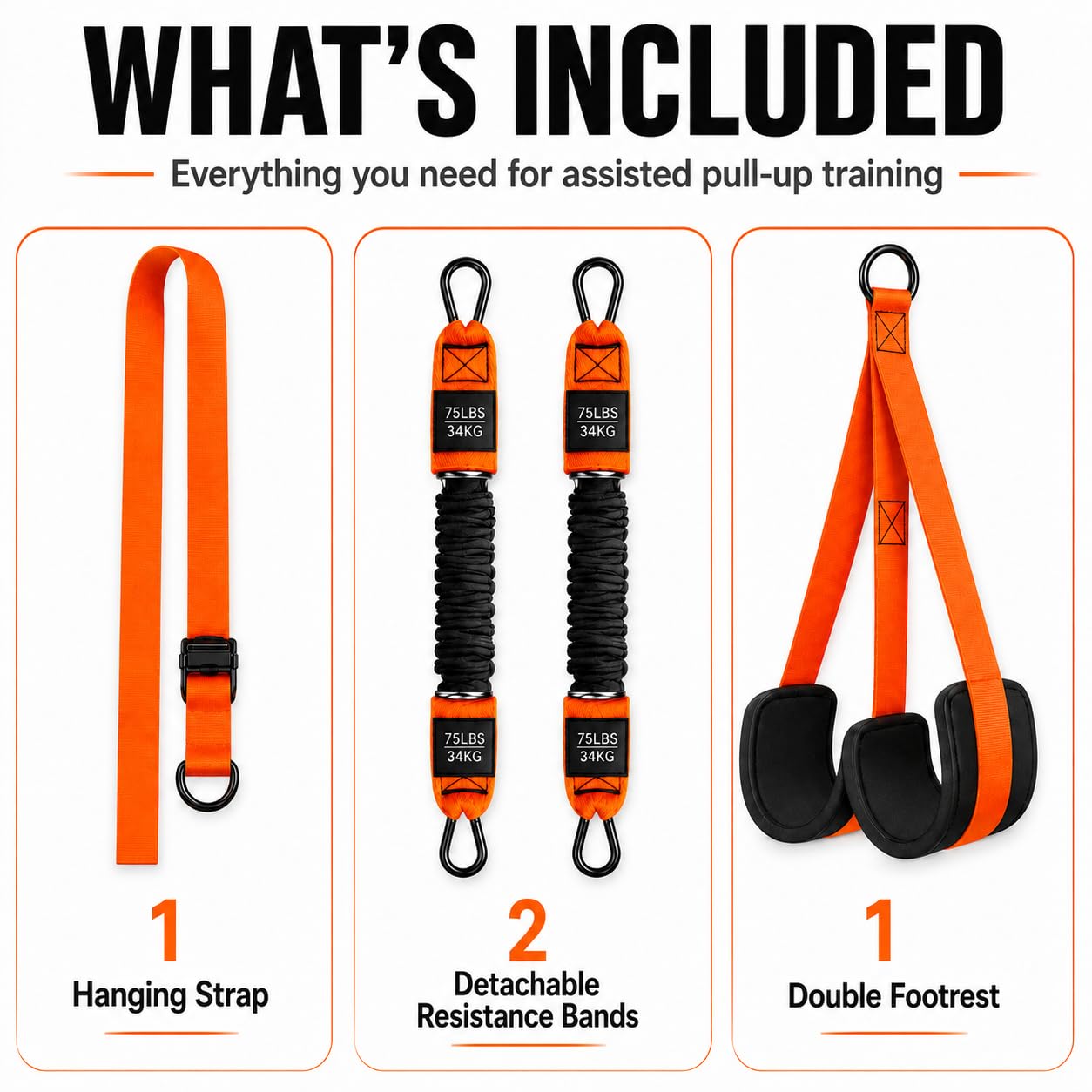 Pull Up Assistance Bands with Double Footrest - Heavy Duty Adjustable Resistance Bands, Height Adjustable Pull Up Assist System for Home Gym (75-150 LBS)