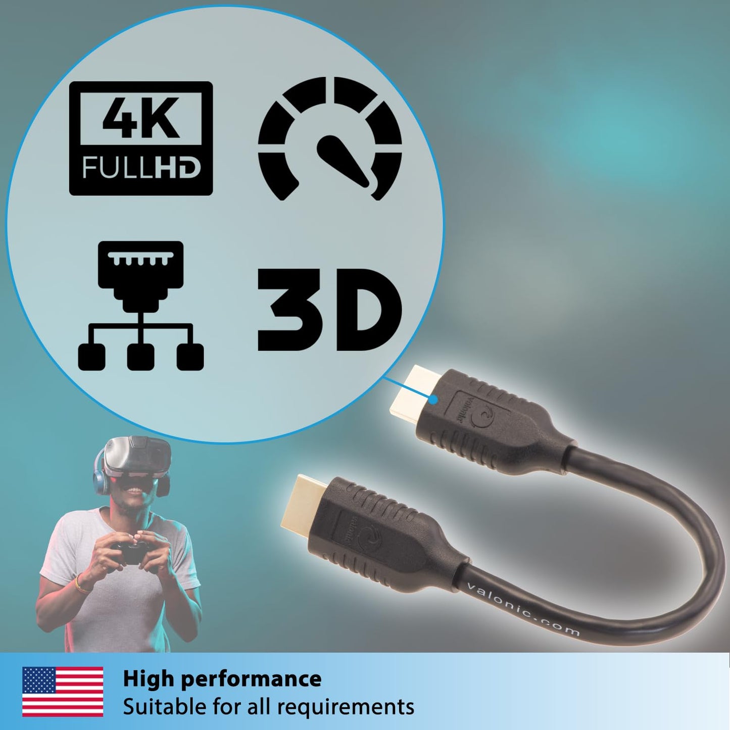 0.6 4k, PS5, PS4, valonic Short HDMI Cable - ft, high Speed, Ultra HD, ethernet - Compatible with Nintendo, TV, Xbox
