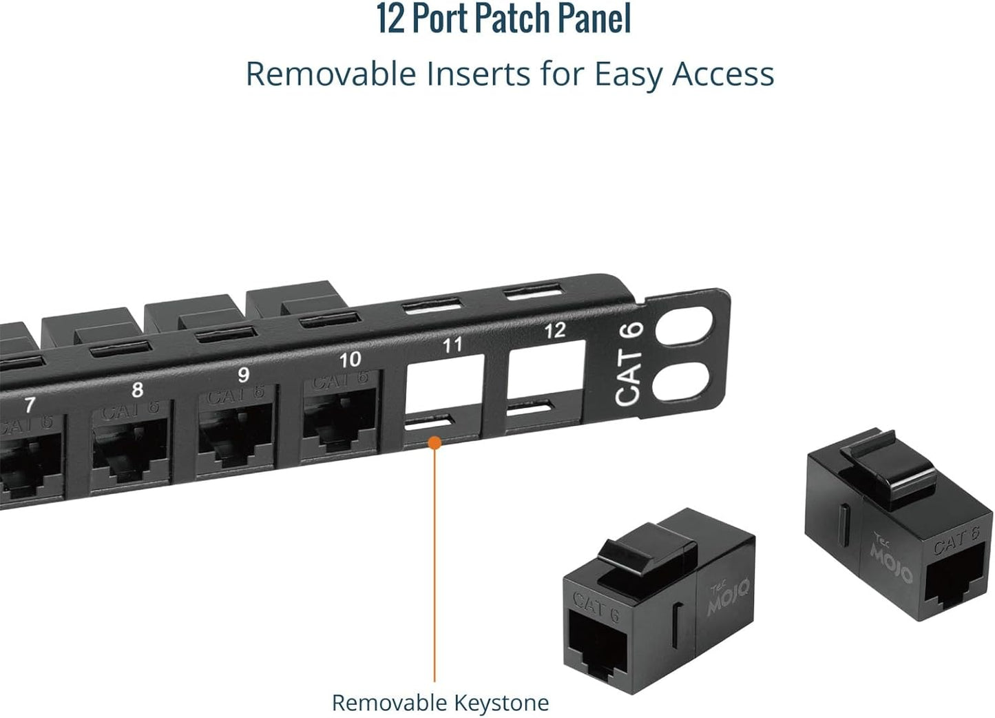 Tecmojo 12-Port Cat6 0.5U 10" Patch Panel, Rack Mount Modular Panel with Keystone Coupler, for Server Rack & Network