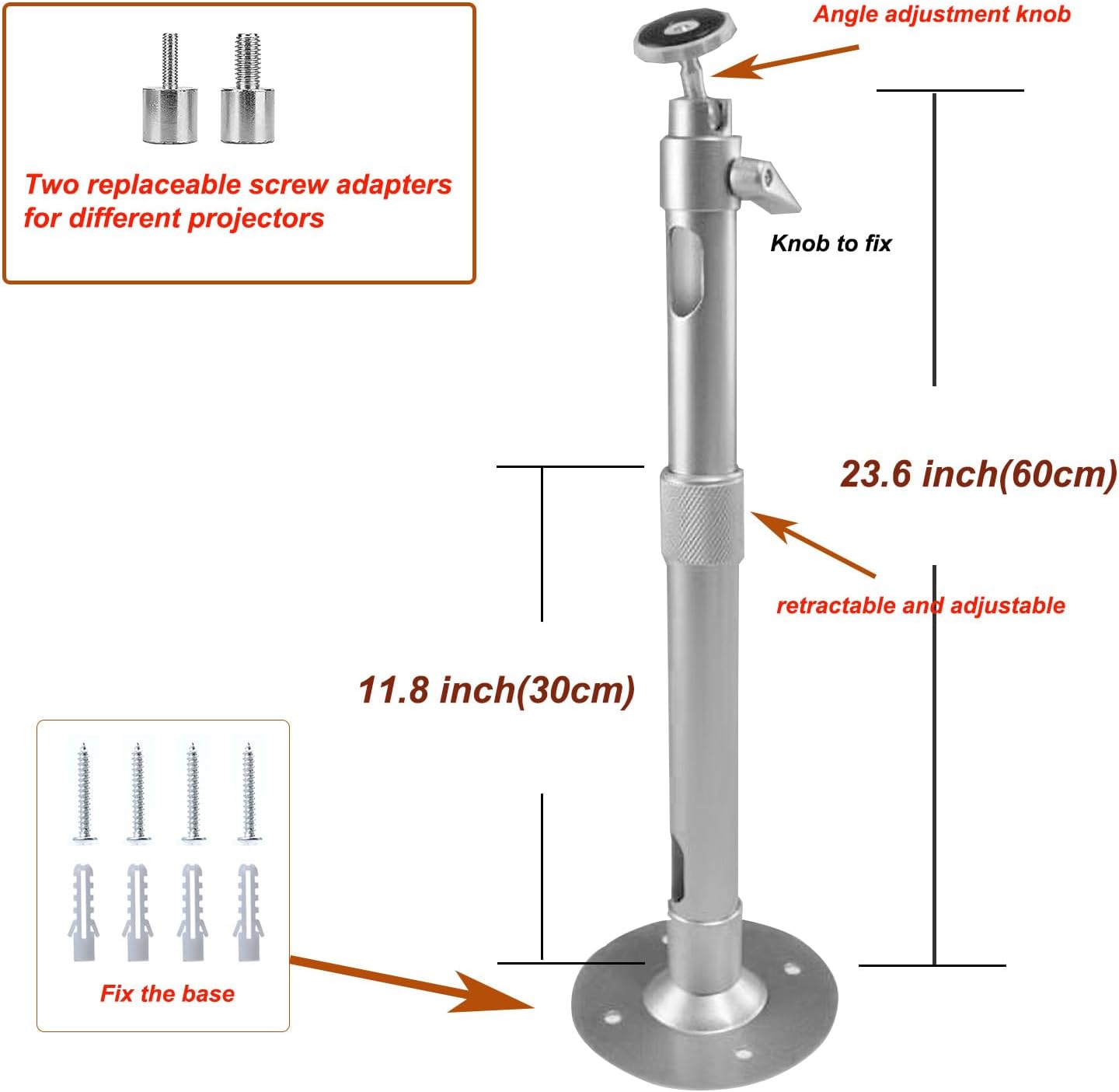 WXLHOTY 11.8 inch 23.6 inch, 11 lbs 360 Universal Projector Wall Ceiling Mount Hanger Adjustable Length from to Load