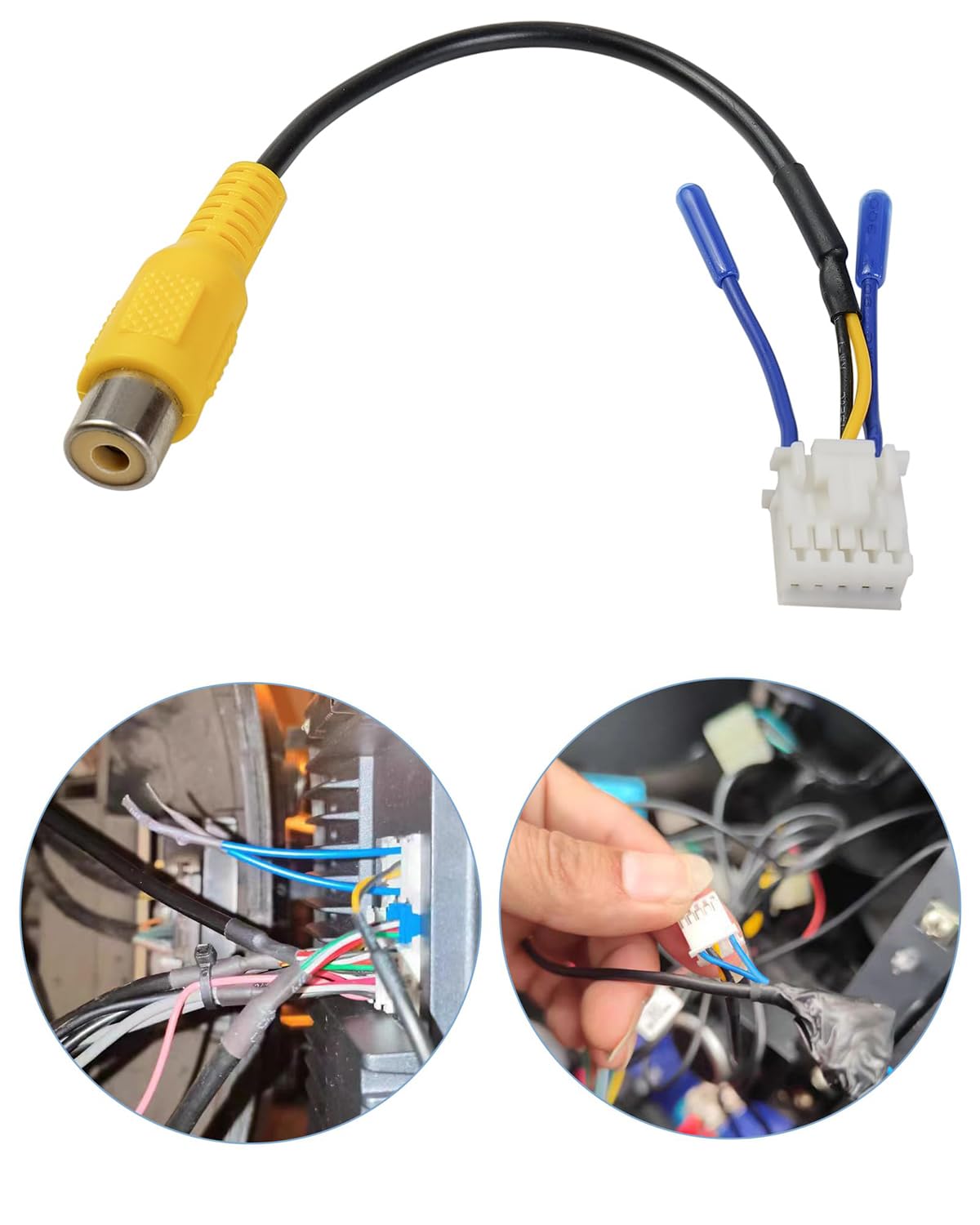 JUNMUL 10 Pin RCA Cables Vehicle Backup Cameras Video Input Plug Adapter, Car Stereo Radio Wiring Harness Connector