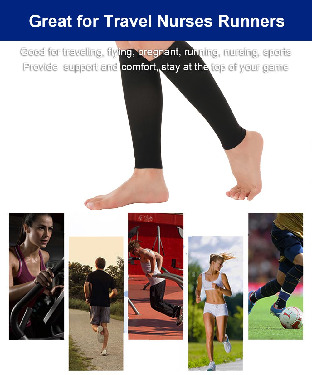 SUJAYU Leg Compression Sleeve Calf Compression Sleeve Women Men, 1 Pair Footless Compression Socks Women Shin Compression Sleeve (Black, 3XL)