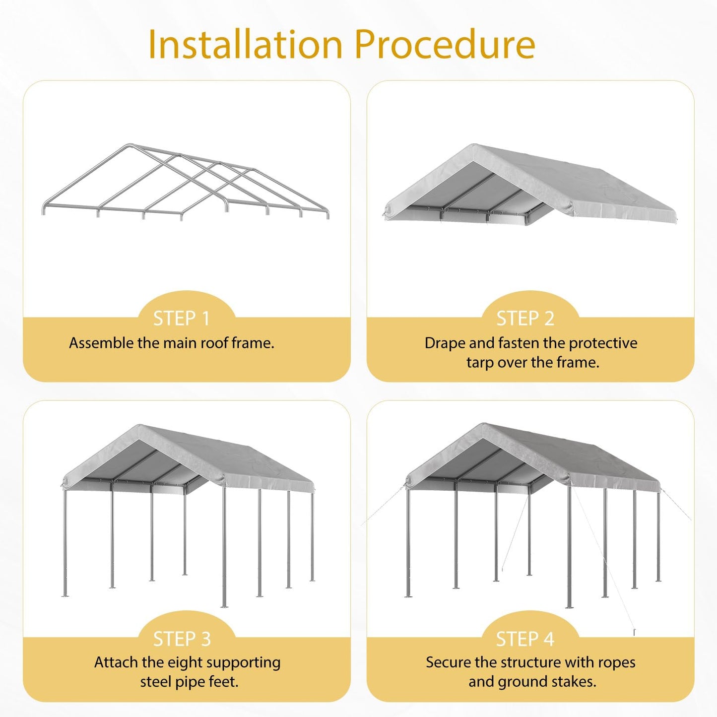 Aoxun Carport 10x20 ft Heavy Duty Carport Canopy, Adjustable Height Potable Car Canopy for Cars, Boats, Trucks, Outdoor Carport Shelter Portable Garage with Reinforced Frame, Gray