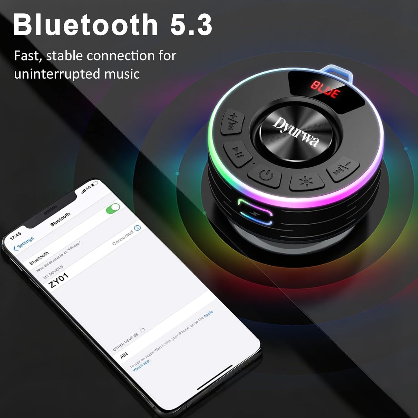 Dyurwa Portable Shower Speaker Loud Clear Sound with Suction Cup