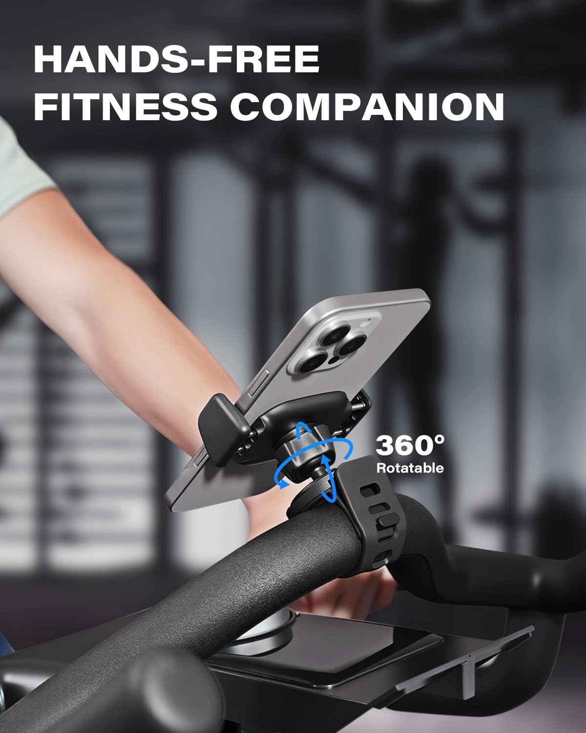 OQTIQ Phone Holder for Peloton Bike, Exercise Bike 360° Rotatable Handlebar Phone Mount with Adjustable Silicone Strap for Stroller, Shopping Cart, Gym – Fit for 4.7"-6.9" Smartphones