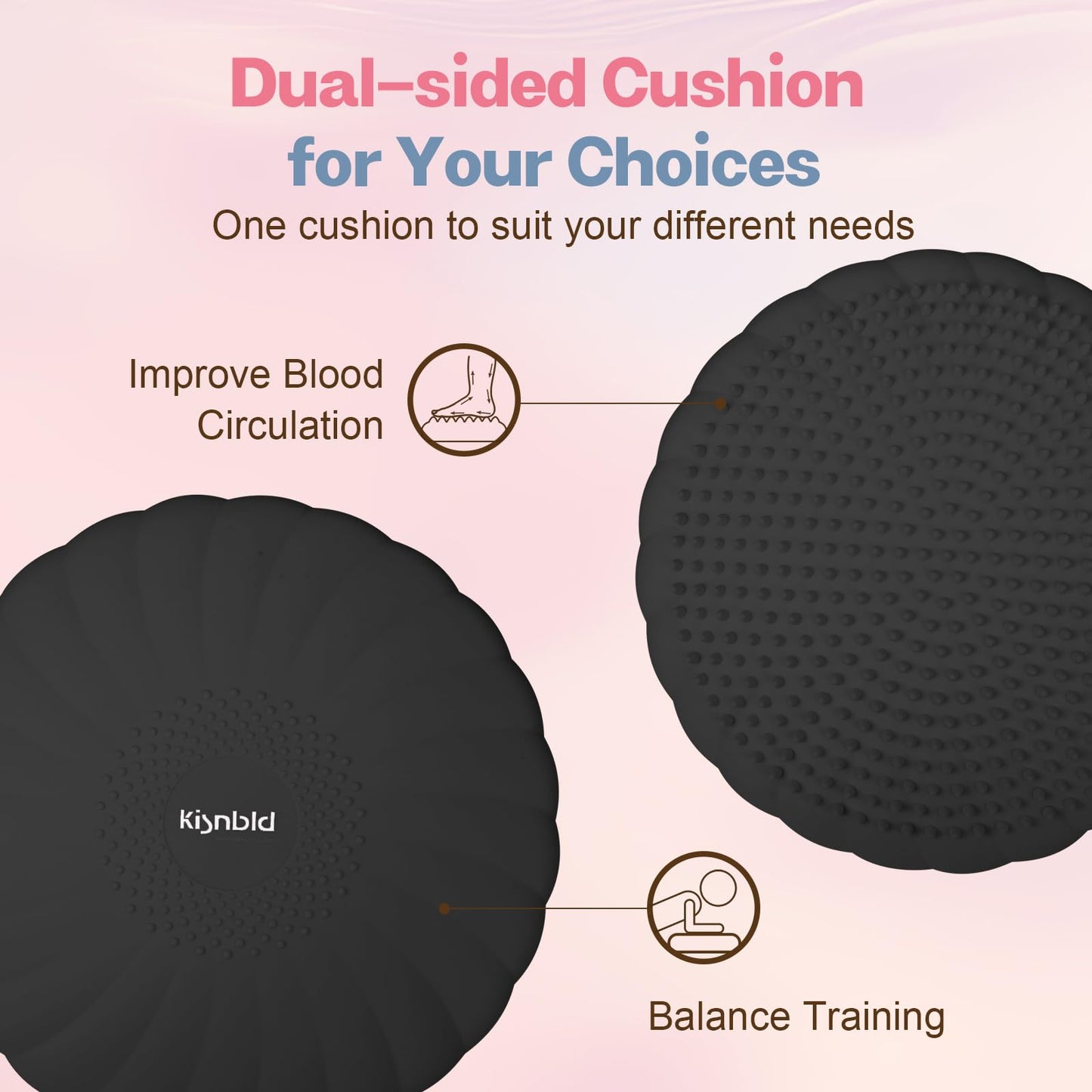 kisnbld Wobble Cushion, Extra Thick Wiggle Seat for Sensory Kids, Non-slip Balance Disc with Inflation Pump for Adults Core Strength, Posture Improvement & Physical Therapy (13.5in/34cm)