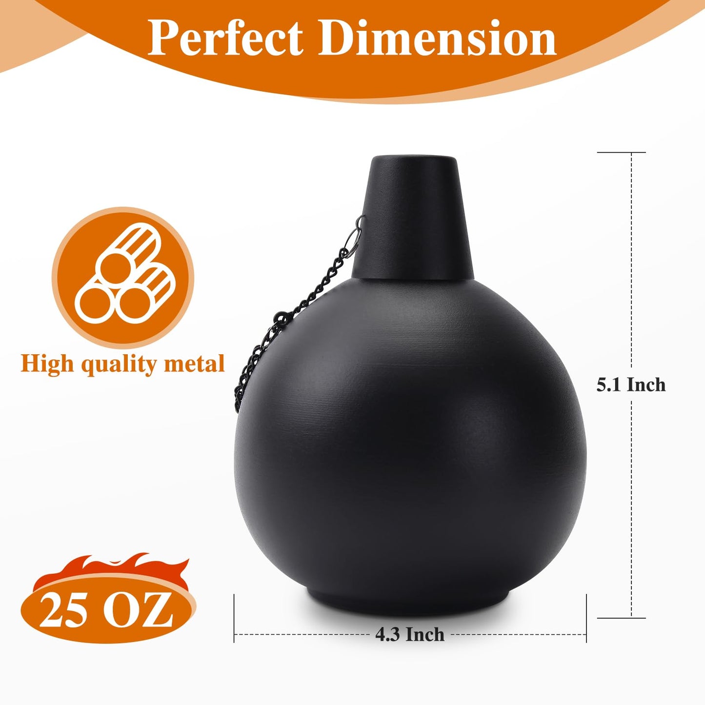 MQKIWAO Citronella Tabletop Torches, 25 oz Metal Oil Burner Candles, Black, 4 Pack, Model ZMZT-4P