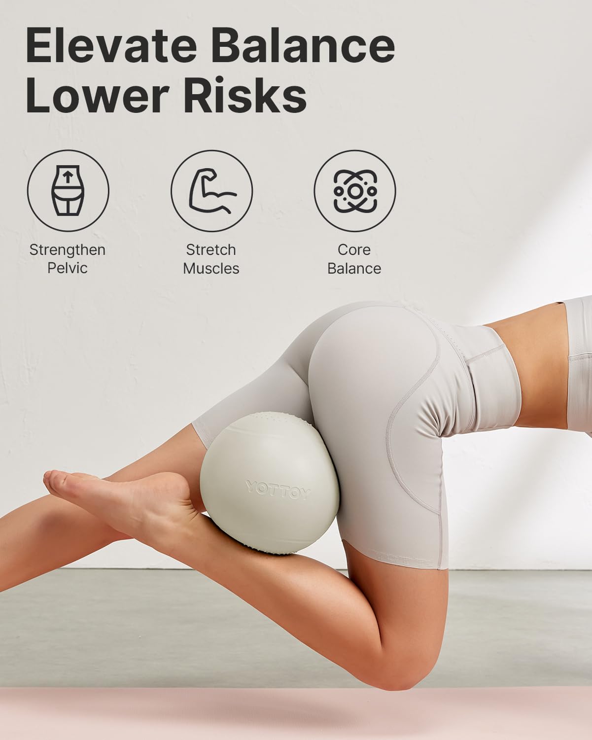 YOTTOY Small Exercise Ball，9-inch Pilates Ball with Anti-Burst Technology for Stability, Ideal for Yoga, Pilates, Physical Therapy & Home Workouts (White)