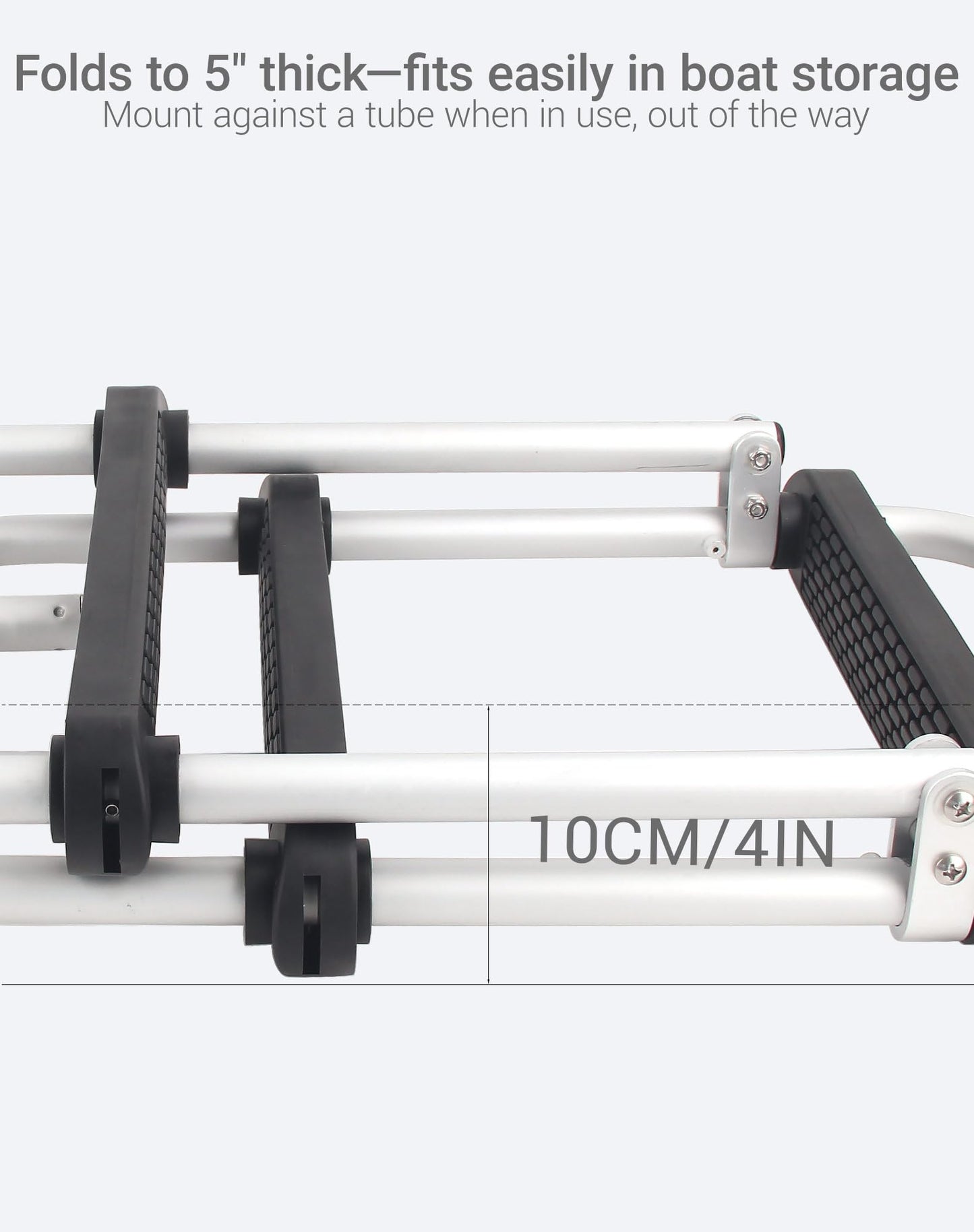Mojiate 4-Step Aluminum Folding Boat Ladder | 500lb Capacity | Non-Slip Steps | Lightweight Removable Design for Pontoons, Yachts & Docks
