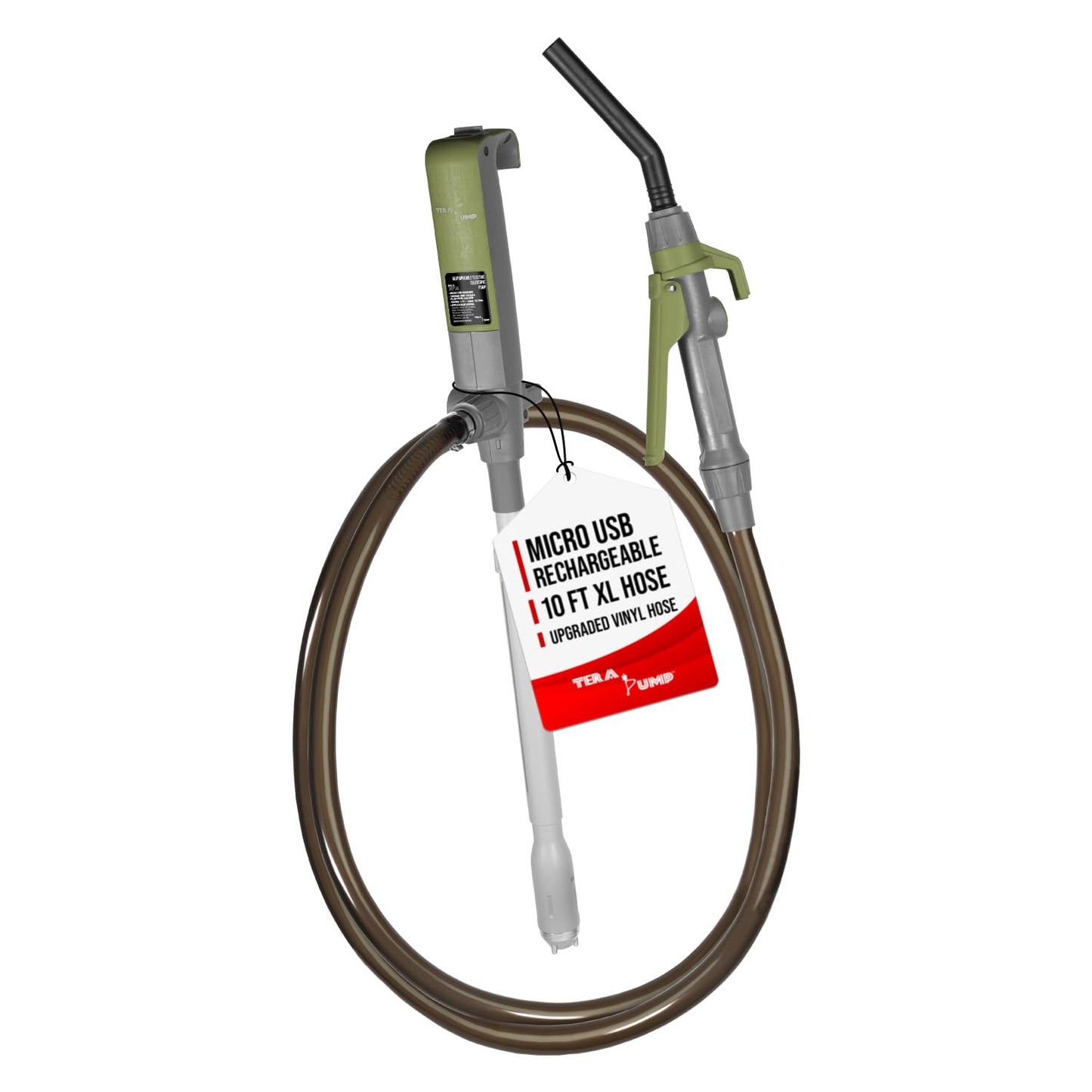 TERA PUMP 2nd Gen. 2.7 GPM Drum Pump USB Rechargeable Barrel Pump Extra Long Discharge Hose For E15, E85, DEF, Kerosene, Gasoline, Diesel, Light Oils, Detergents