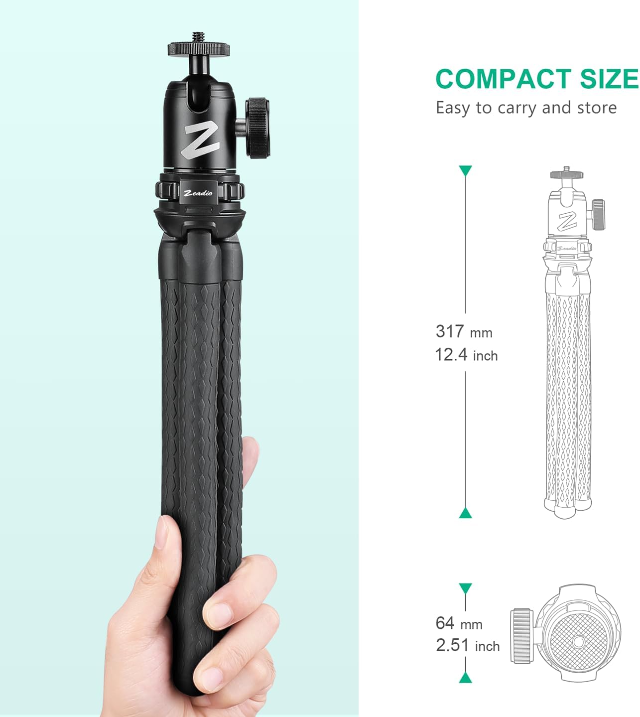 Zeadio Flexible Tripod Kit with Metal Ball Head for Cameras and Smartphones