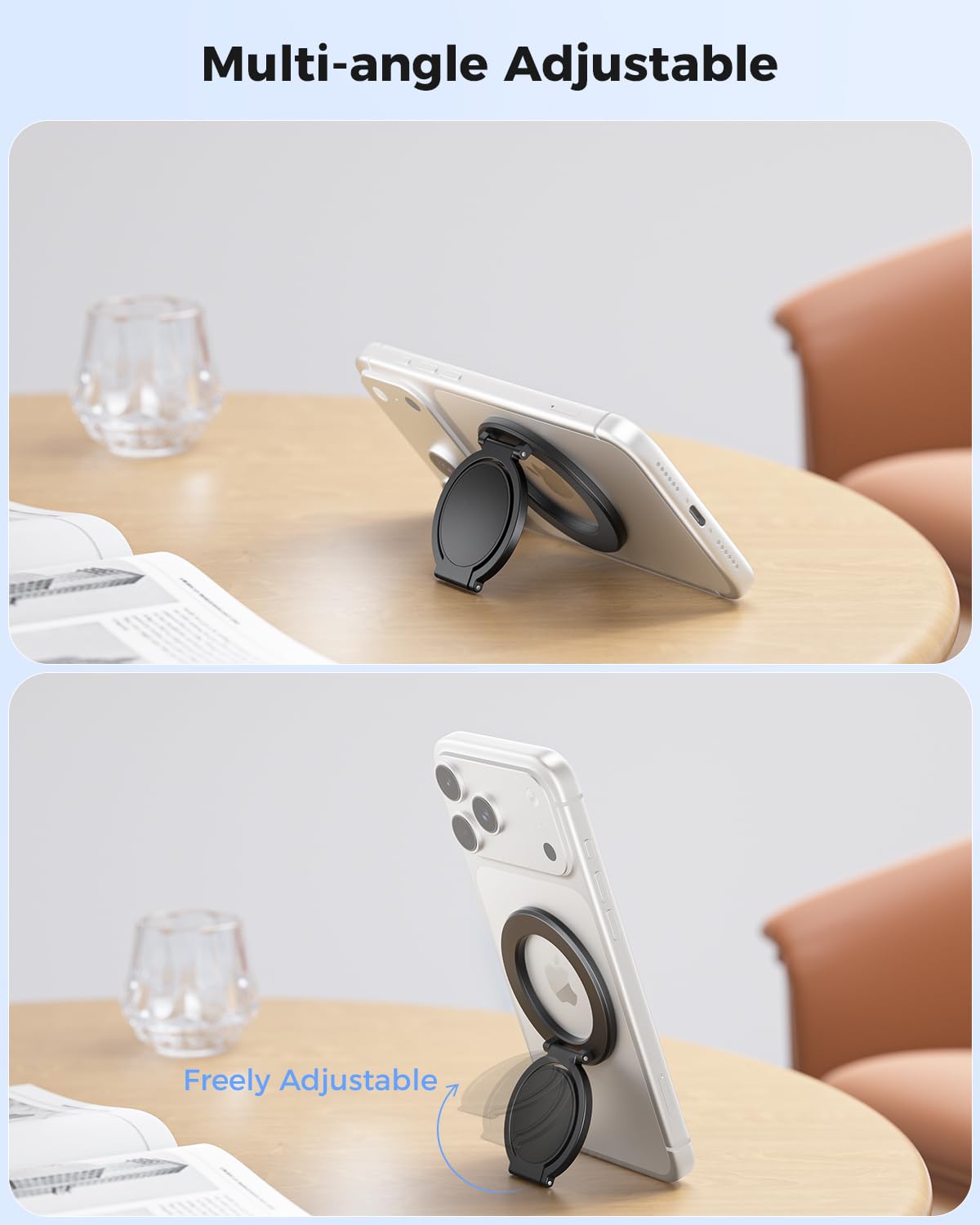 SUPERONE Magnetic Ring Holder for MagSafe Dual-Side Magnetics, Removable Gym Phone Grip with Kickstand for iPhone 17/16/15/14/13/12/ Series MagSafe Case All Phones Compatible with Magnetic Car Mount