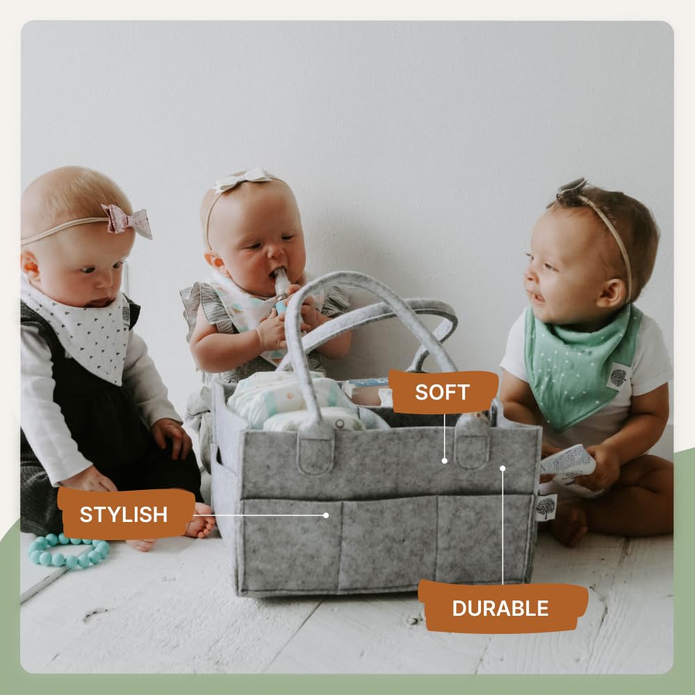Parker Baby Diaper Caddy - Stylish Nursery Storage Bin & Car Organizer for Diapers - Gray, Regular Size