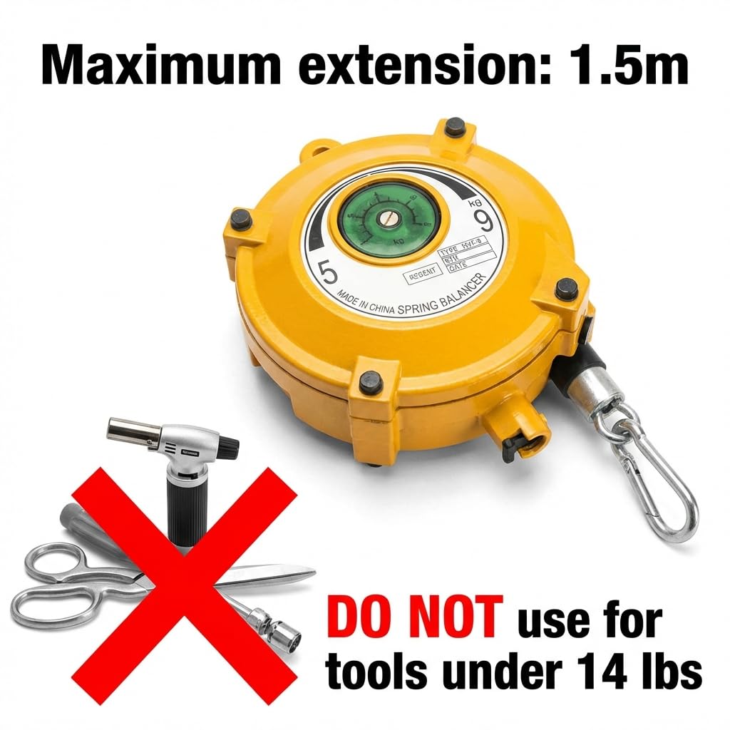 QWORK Spring Balancer, 2 Pack 11-19 lbs Retractable Balancer with 5 Ft Long Wire Rope and Hook, Retractable Spring Tool Hanging Holding Equipment