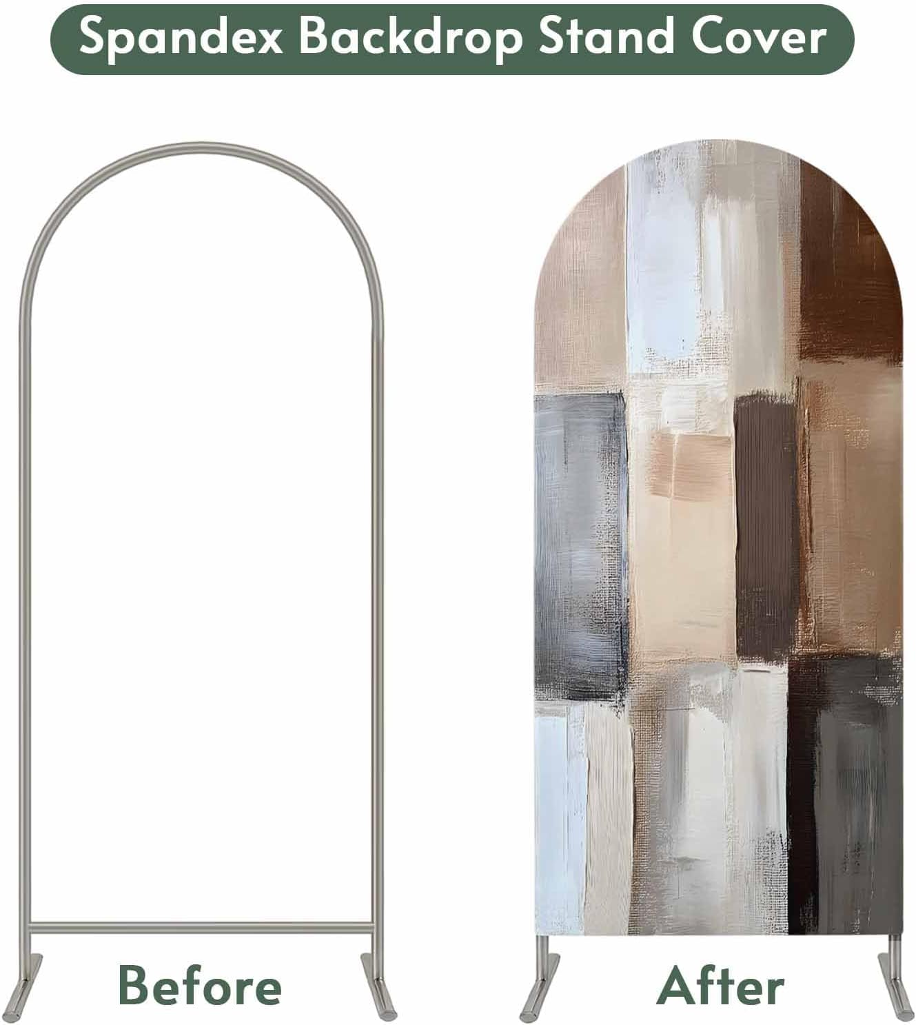 Jnbasdffb 7.2 Brown Beige Color Blocks Wedding Arch Cover, Stretchy Spandex Arch Backdrop Stand Covers FT, Abstract Oil