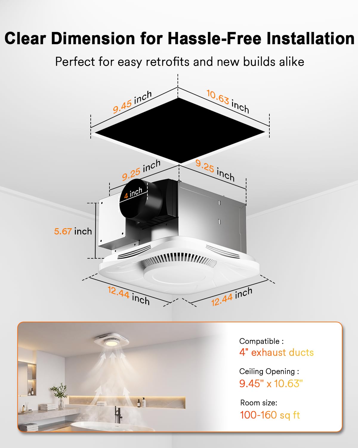 Lumary Smart Bathroom Exhaust Fan with Light, 110CFM 1.5 Sones Quiet Bathroom Vent Fan, 1000LM 2700-6500K, RGBAI Nightlight Ventilation Fan with Timer&Music Sync, Compatible with Alexa/Google