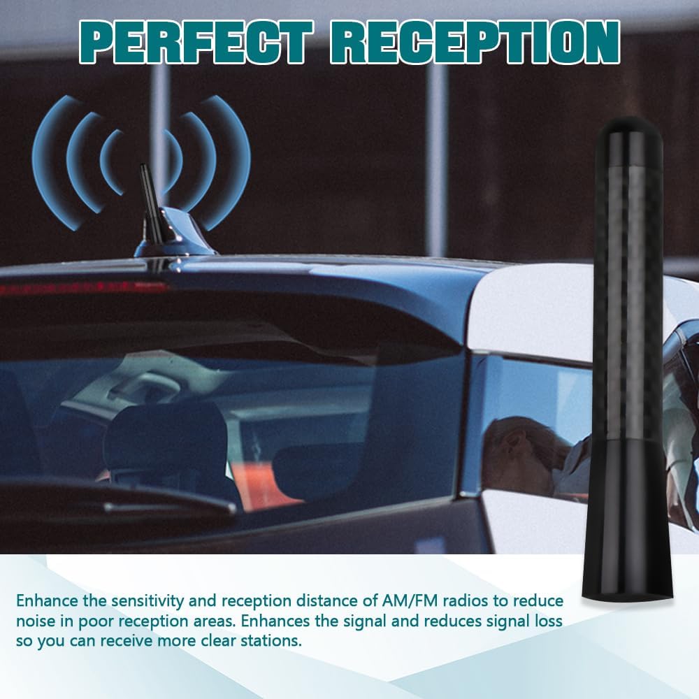 Kutyun 3.15" Car Stubby Antenna, Universal Mini Antenna with Aluminum Alloy Thread, Replacement Antenna for AM/FM Radio
