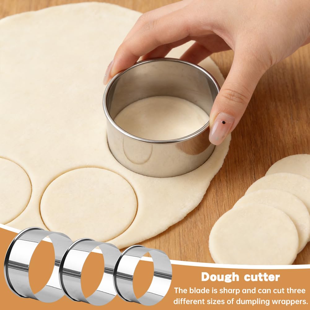Zorivane 8Pcs Dumpling Maker Set, Stainless Steel Empanada Maker Press with Rolling Pin and Stuffing Scoop, Dough Cutter Dumpling Mold for Ravioli Pierogi Calzone, 3 Sizes