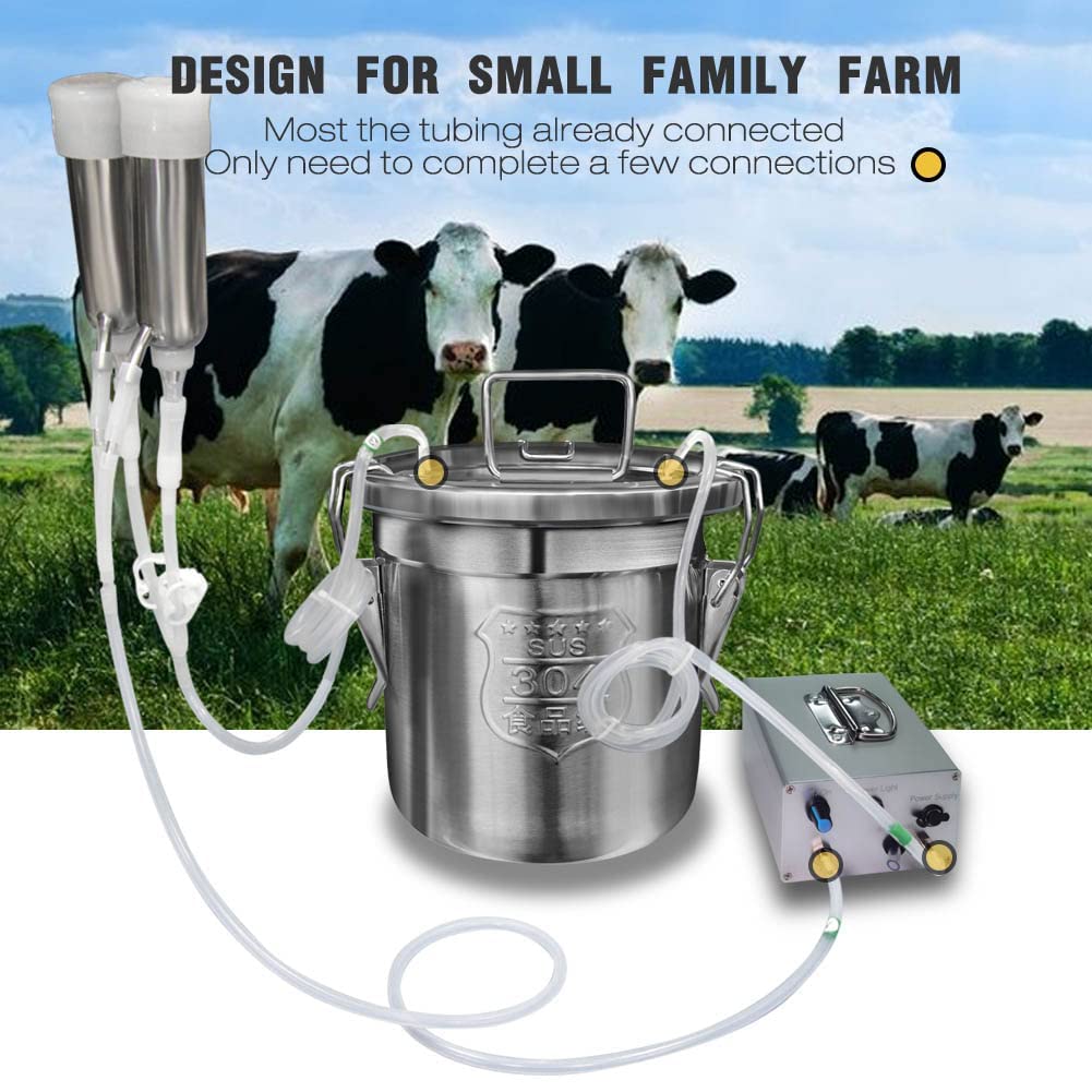 Hantop 12L Cow Milking Machine, Rechargeable Battery Powered Speed Adjustable Pulsating Vacuum Pump, 304 Stainless Steel Milk Bucket with Auto Stop Check Valve Cow Milker Machine (Pro Model)