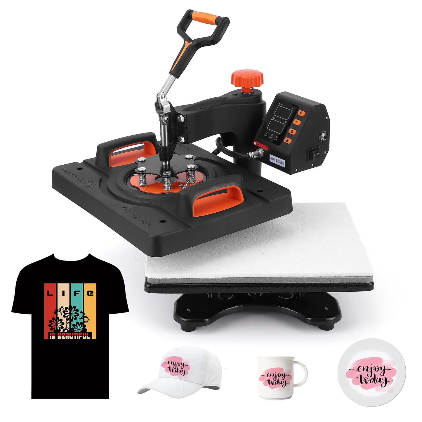 KOKEBREN 6 in 1 Heat Press Machine 12x15 Inch 360-Degree Swing Away Digital T Shirt Pressing Machine Multifunction Heat Transfer Sublimation Combo for T Shirts Mugs Hat Plate Cap