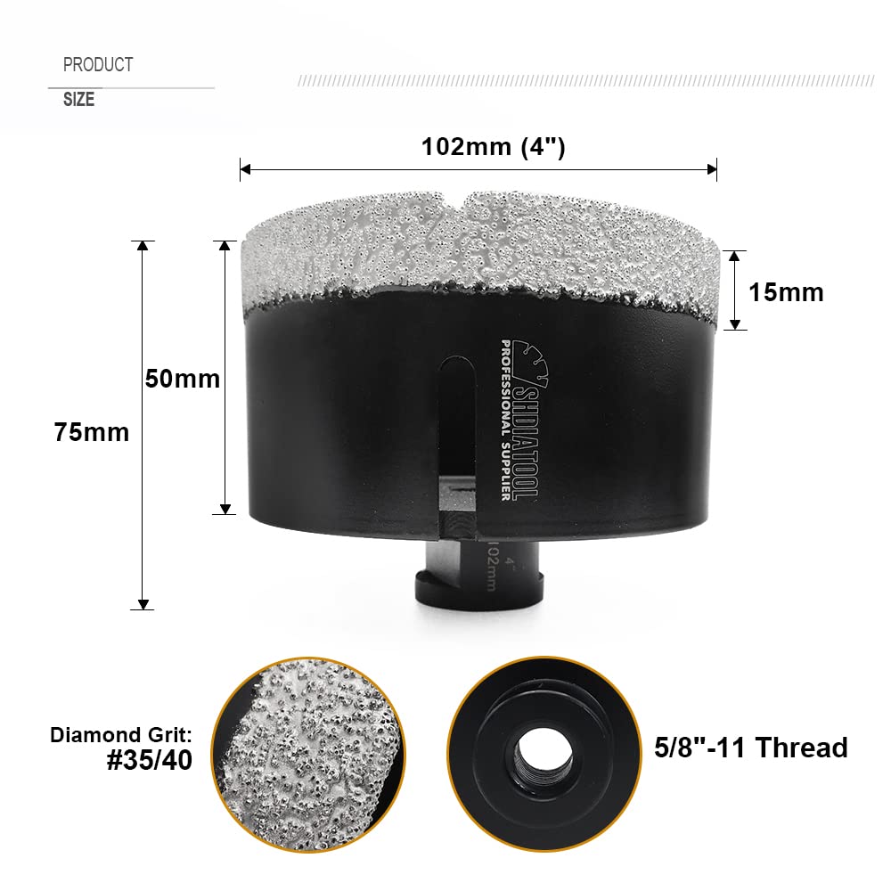 SHDIATOOL Diamond Core Drill Bits, Tile Hole Saw, Driling for Porcelain Ceramic Marble Nature Stone 5/8"-11 Thread