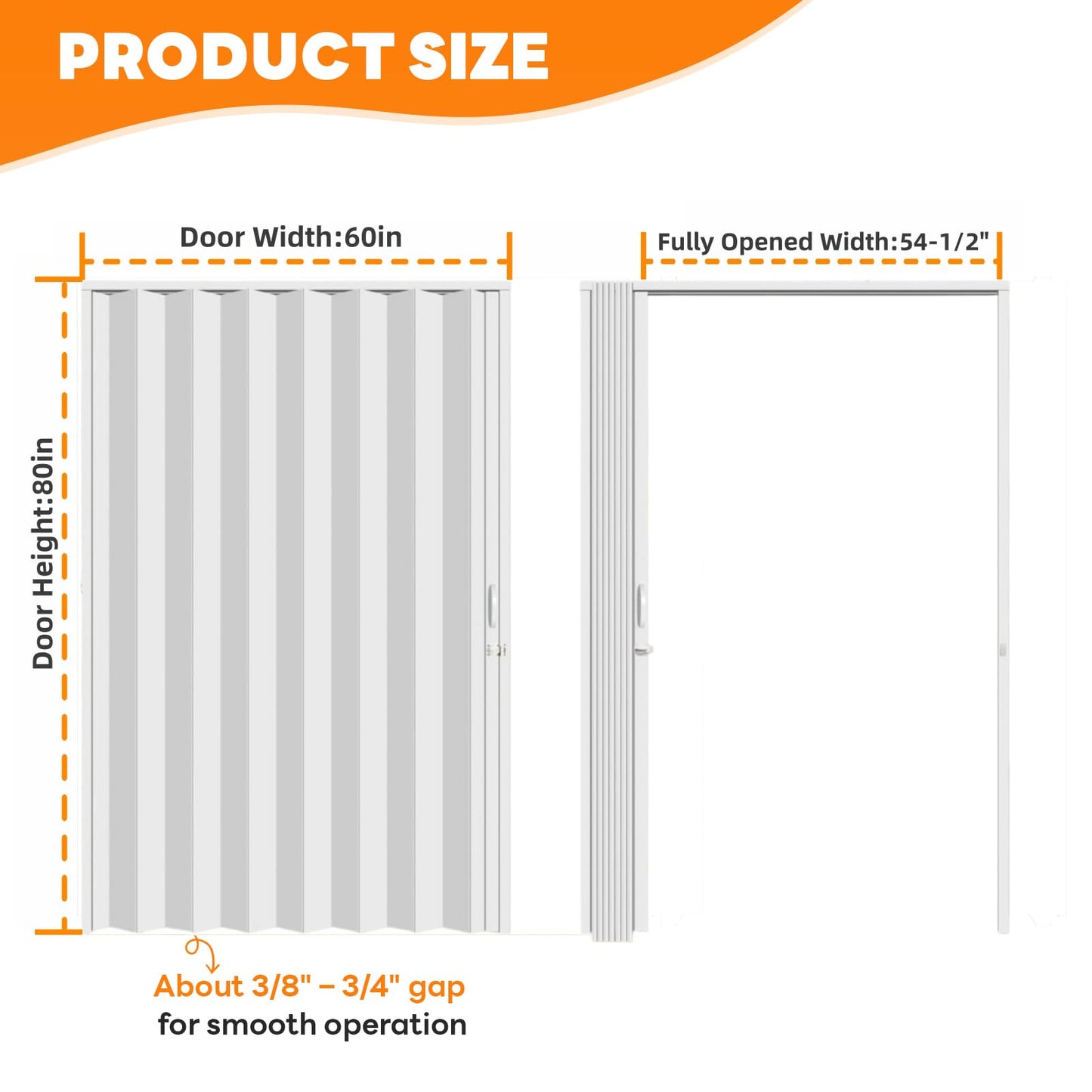 CCBOYSHARDWARE 60x80in PVC Accordion Door, Folding Interior Door with Lock and Handle, Space-Saving Double-Layer Bifold Door for Closet, Pantry & Room Divider, Easy to Clean, Trimmable