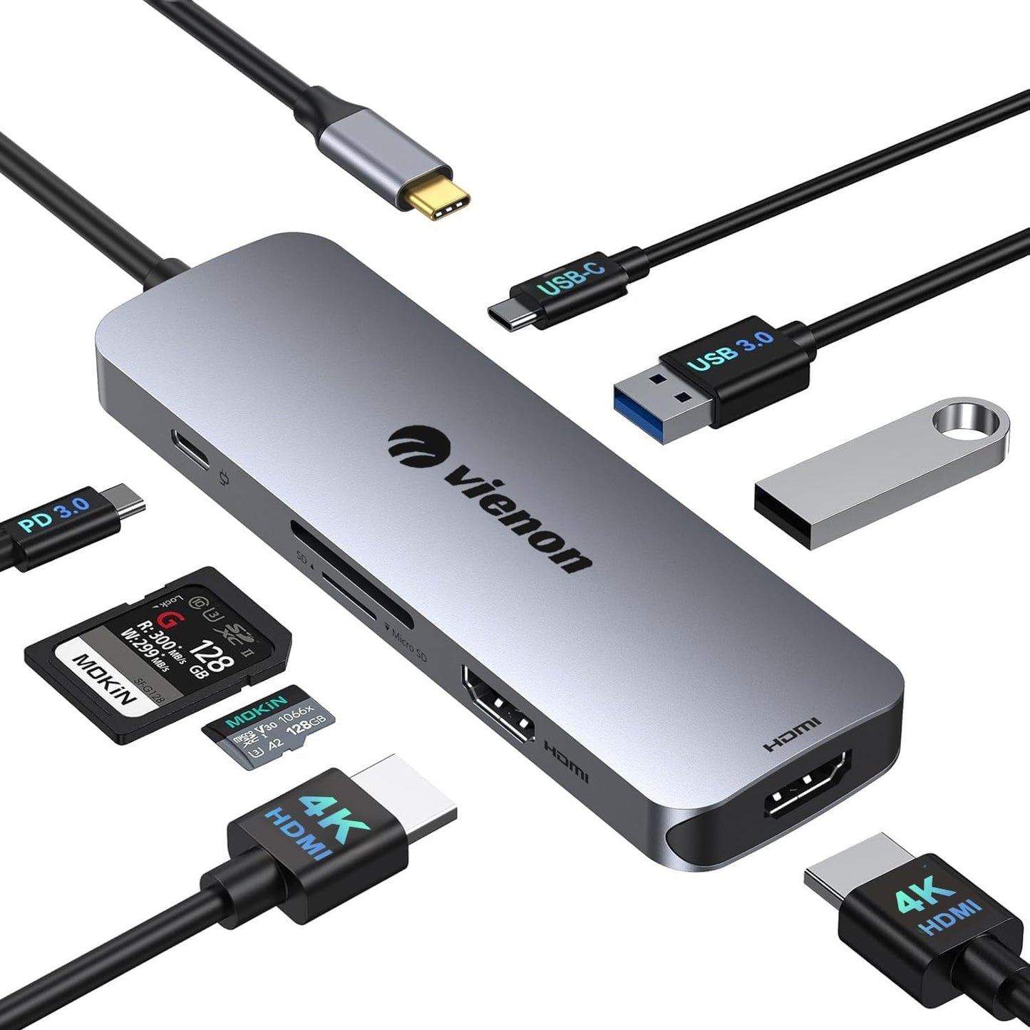 vienon 2 2 4K 2 3.0 5Gbps, 100W, Docking Station Dual Monitor, USB C Hub Dual HDMI Adapter for Monitors with HDMI, USB