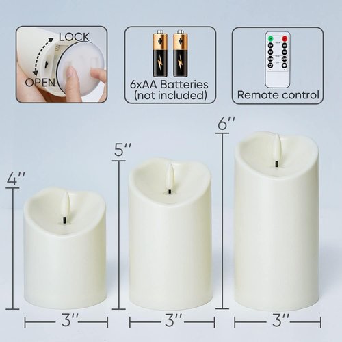 Homemory Flameless LED Outdoor Candles - Waterproof, Remote & Timer Included | Ivory White, Set of 3