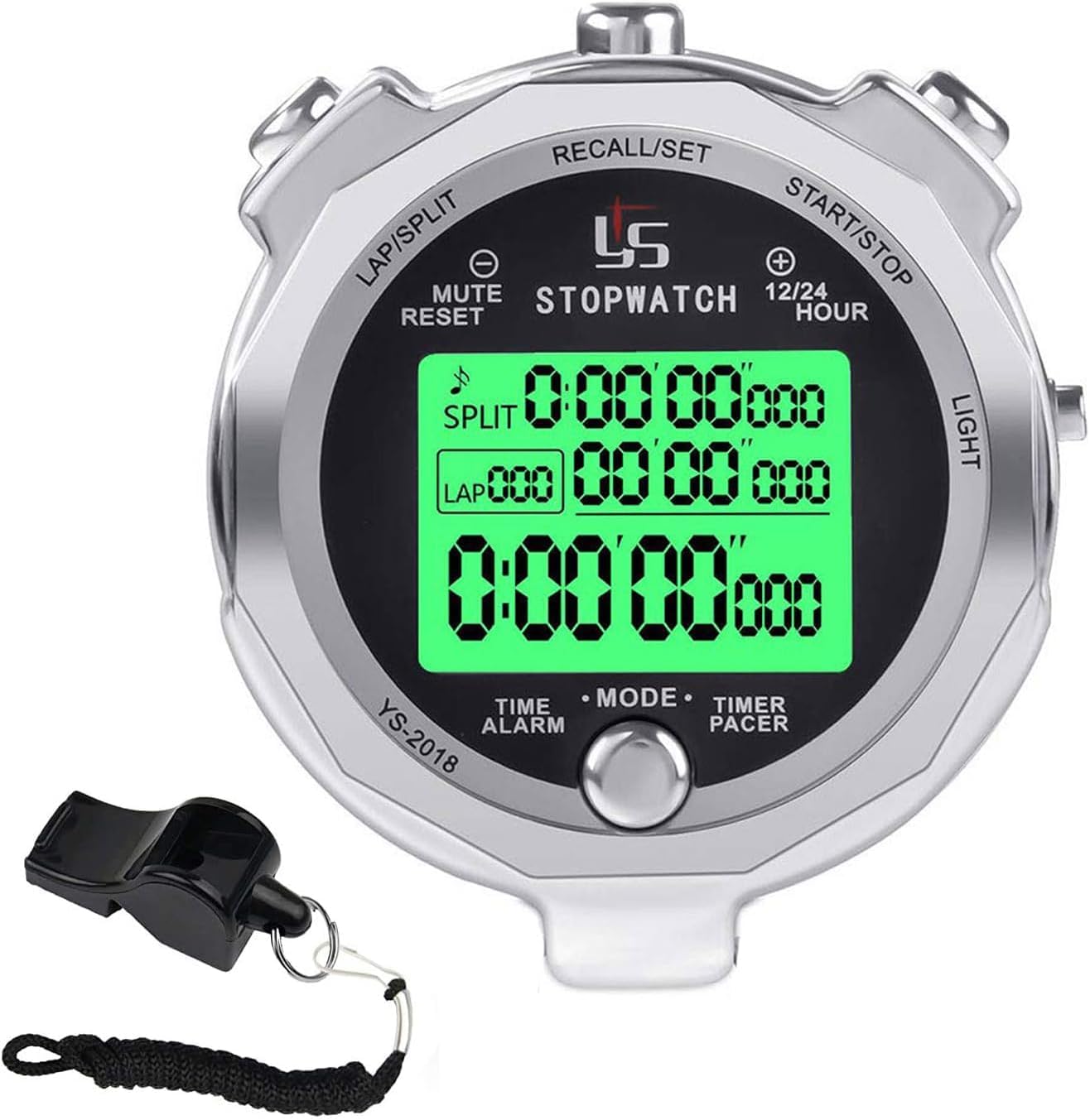 Stopwatch Timer with Back Light Digital Stop Watch 0.001second Timing, Metal 100 Lap Memory,Large dispaly Alarm Clock for Coach Sports Running Marathon Competition