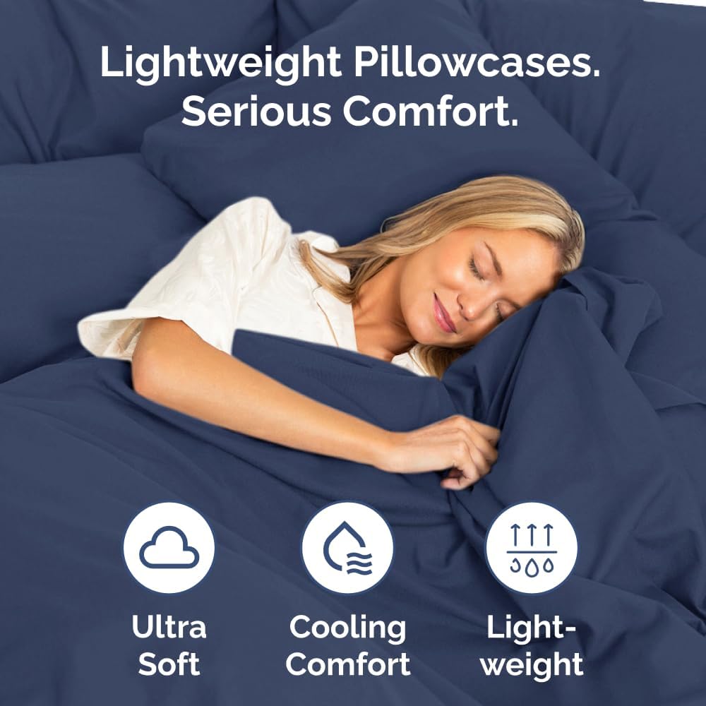 Queen Pillow Cases by [Brand Name] - Ultra Soft Hotel Quality Covers | Wrinkle-Free & Fade Resistant - Navy Blue, Set of 2