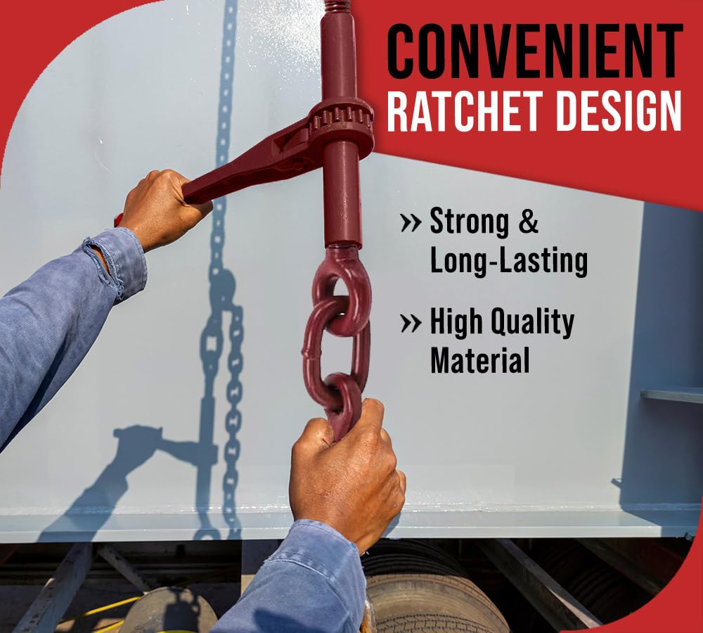 (4 Pack) Mytee Products 3/8"-1/2" Heavy Duty Ratchet Lever Load Binder w/Grab Hooks 9,200 Lbs Working Load Limit | Tie Down Hauling Chain Binders for Flatbed Truck Trailer