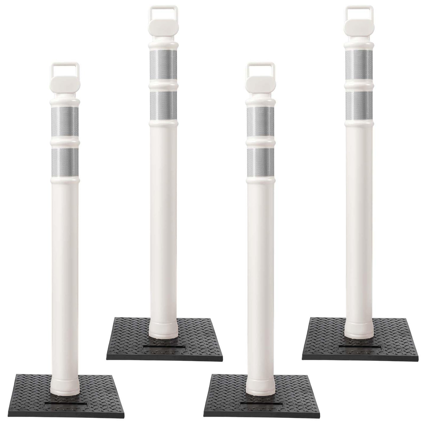 Kanayu 49 Inch Traffic Delineator Posts with 8.8 Lbs Rubber Base PE Delineator Post Portable Parking Pole Traffic Cone Barrier with Removable Base, Reflective Band(4 Packs,White)