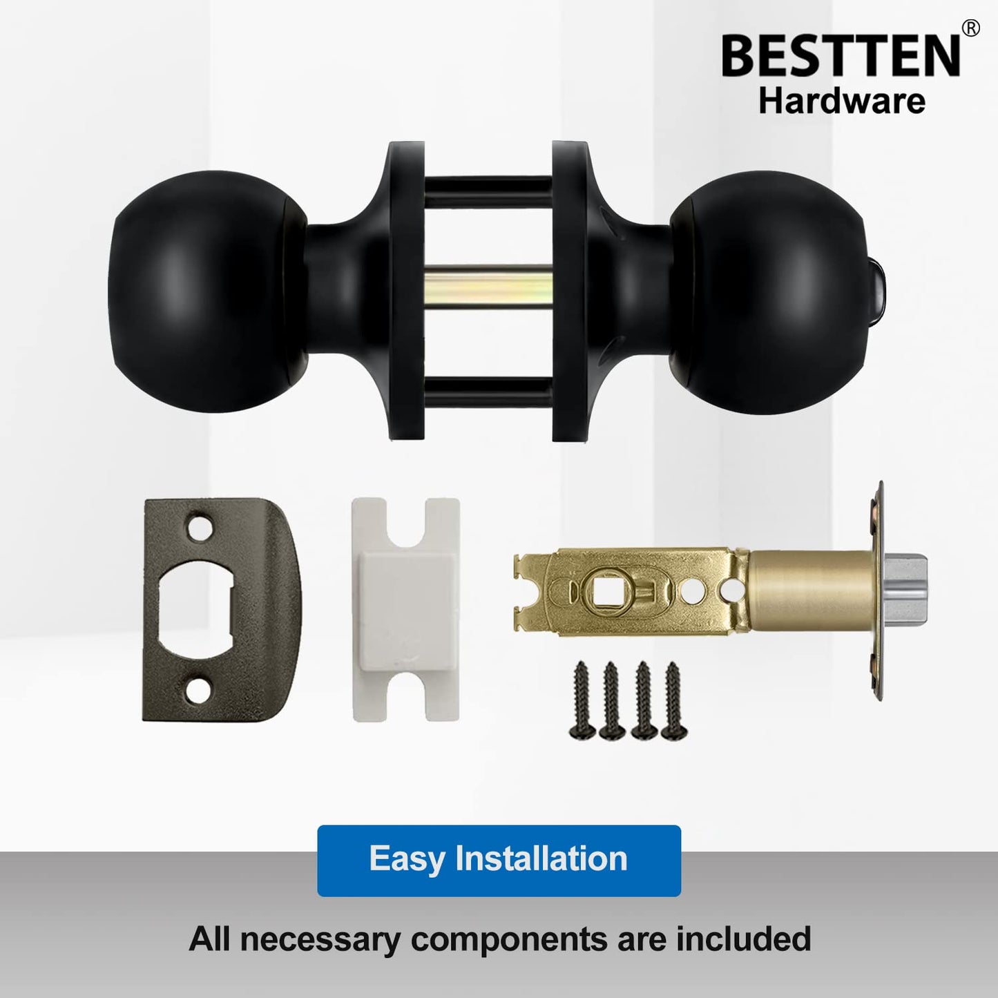 BESTTEN Keyed Entry Door Knob, Heavy Duty Entrance Door Lock, Standard Ball, All Metal, Matte Black