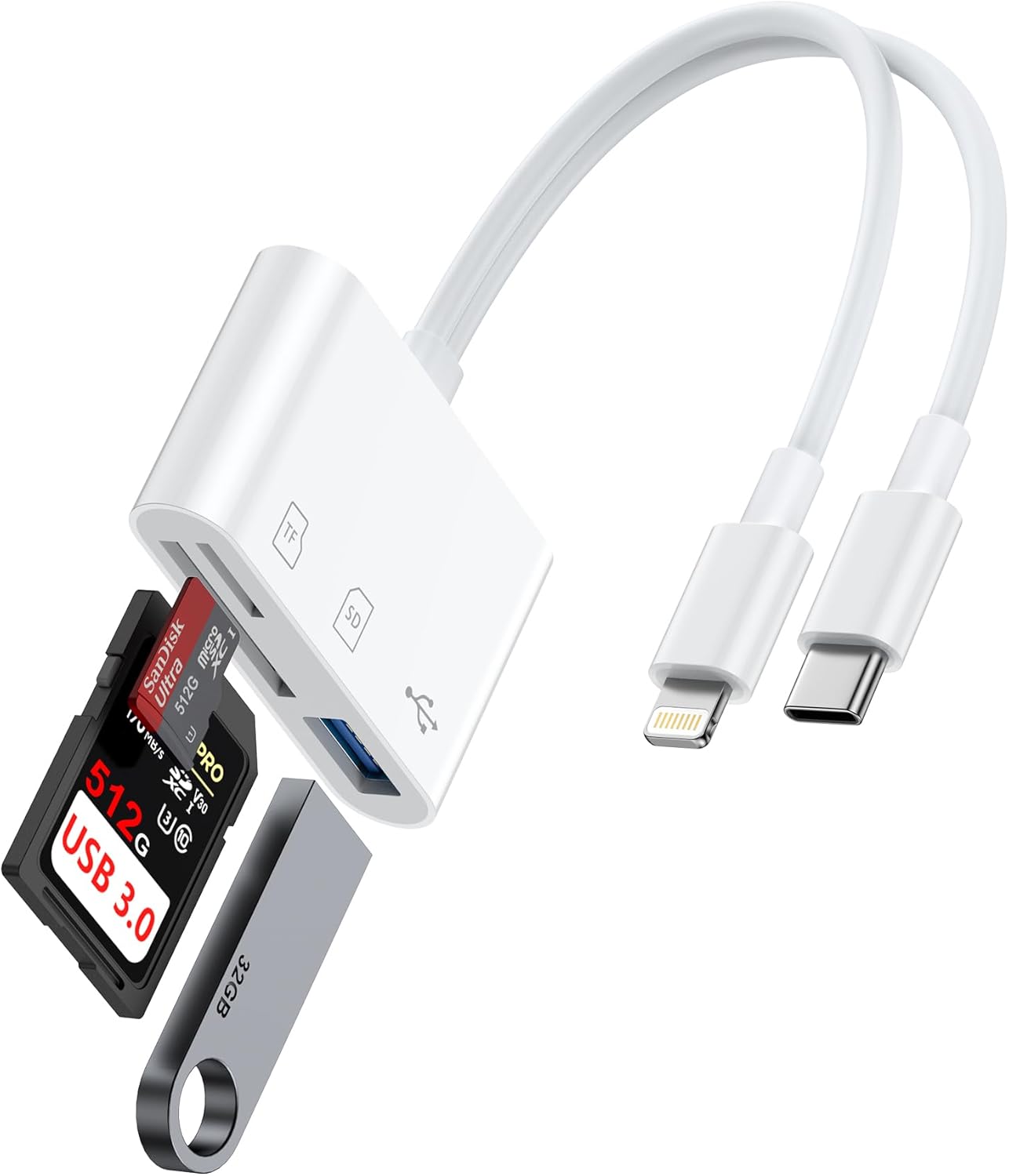 Haoano SD Card Reader for iPhone, iPad, Samsung, Memory SD Card Reader USB C&Lightning Dual Port Micro SD Card Reader