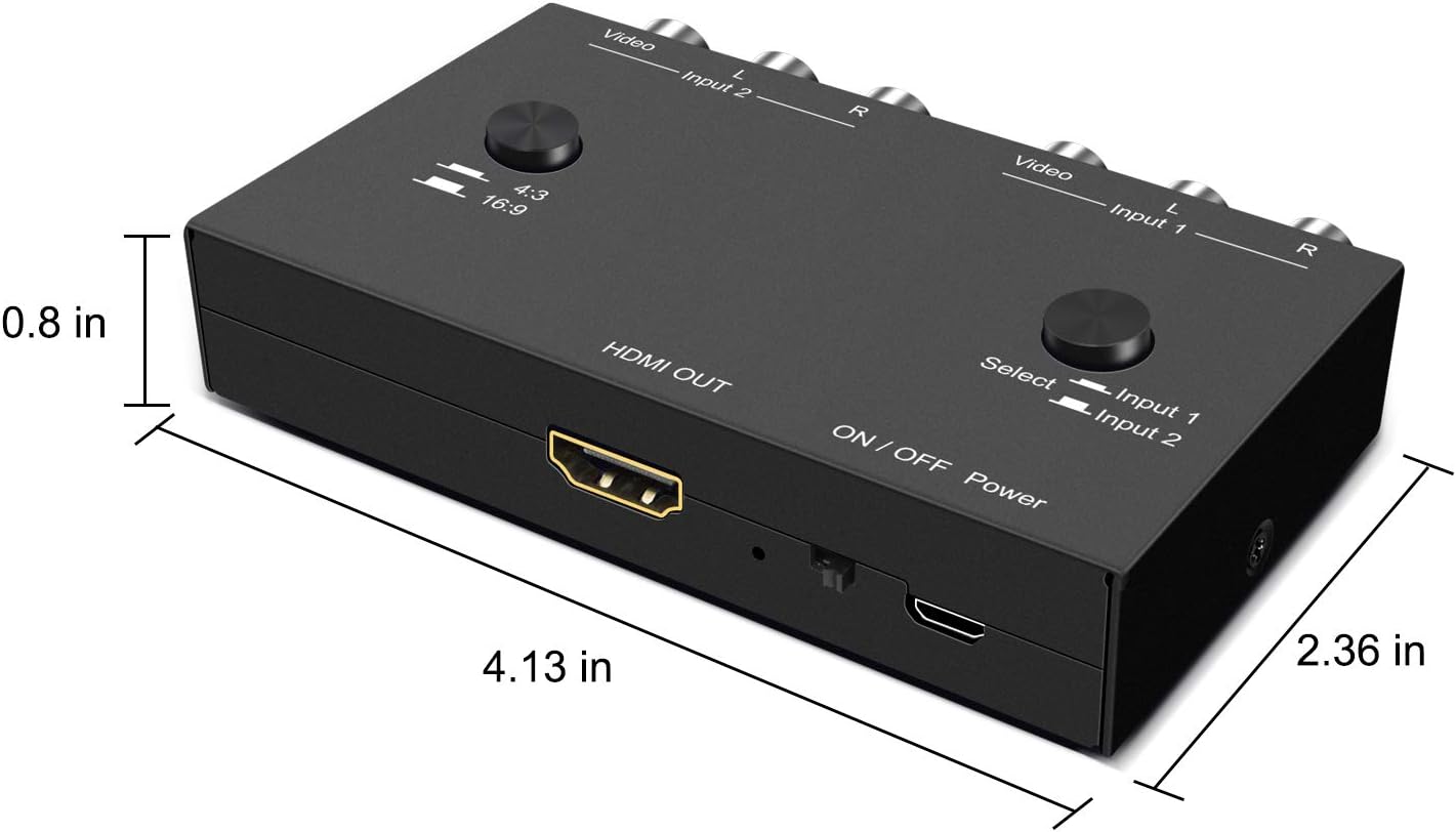 RuiPuo 2 16:9/4:3 WII/N64/PS1/PS2/PS3/VHS/VCR/DVD etc(2 1 Port RCA/AV to HDMI Converter Adapter Support for Players AV