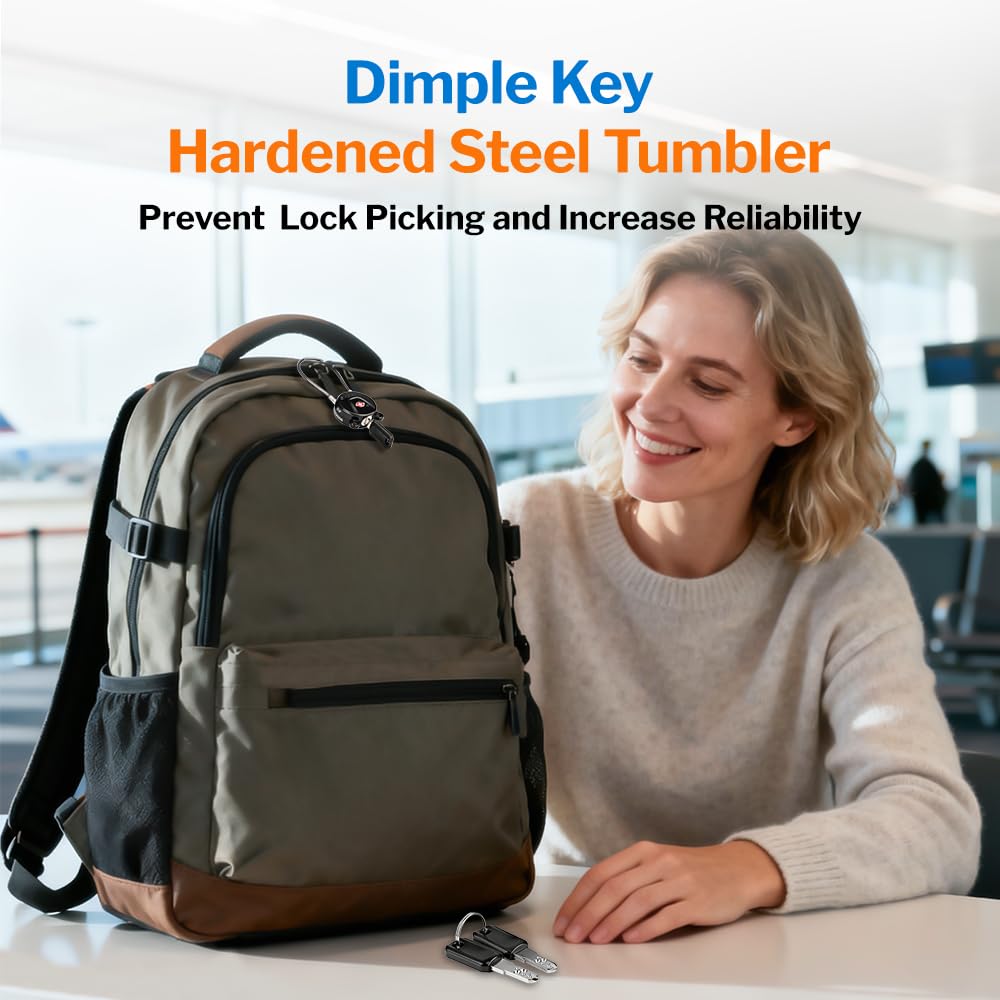 FORGE TSA Approved Luggage Locks Keyed Alike, TSA006 Dimple Key Travel Lock with Zinc Alloy Metal Body, Secure Cable Lock for Suitcase, Backpack, Luggage & Toolbox, Black 2 Pack.