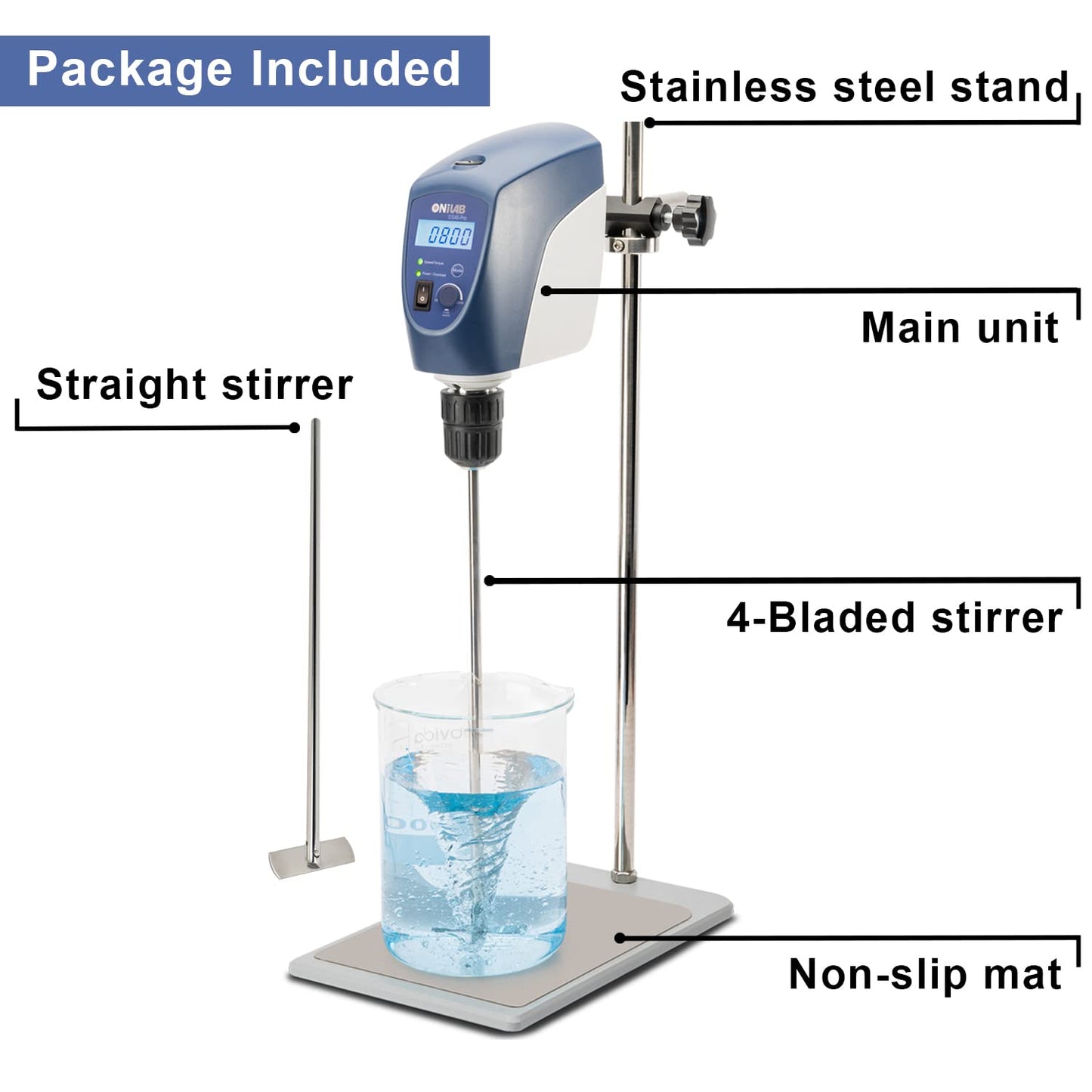 ONiLAB 8053200100 LCD Digital Overhead Stirrer Max Stirring Quantity 40L Max.2200Rpm, White, Aluminum Alloy （Stand Included)…