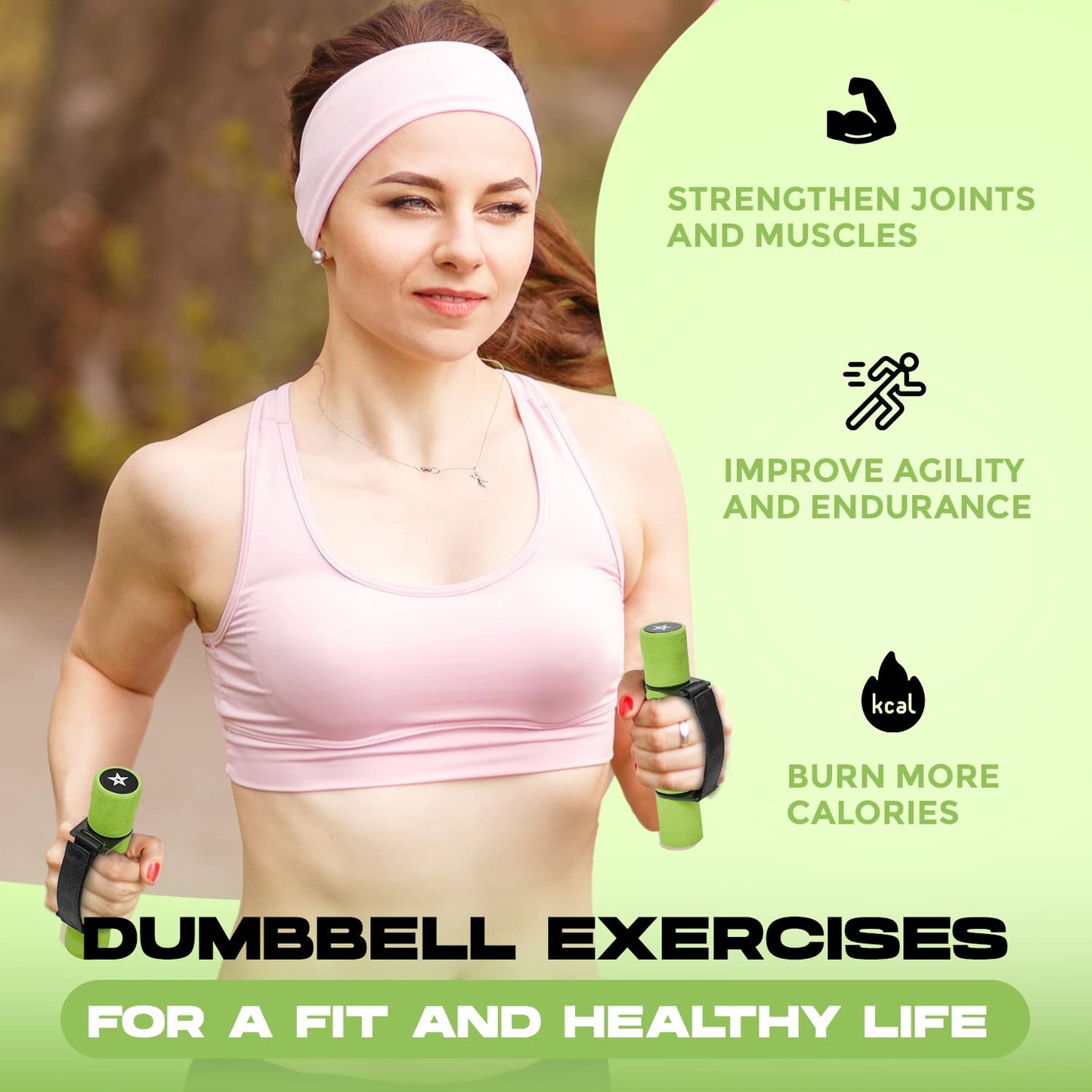 Yes4All 3lbs Dumbbell Hand Weights for Walking/Travel Weights for Exercising with Adjustable Straps, Foam Cover, Color Coded Weight Options