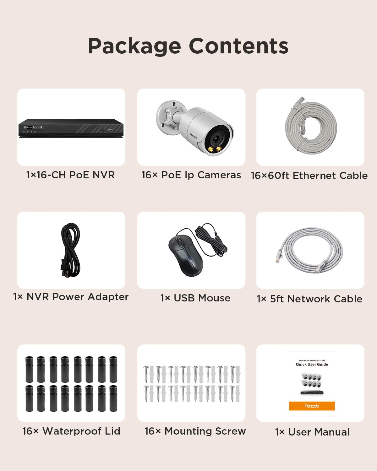PANOOB 16 Channel Security Camera System 4K for Commercial,4K 16CH PoE NVR 4TB HDD,16x 8MP Wired Outdoor IP Cameras,Smart Color Night Vision,AI Human Vehicle Detection,Built-in microphone,PB38F1616-8M