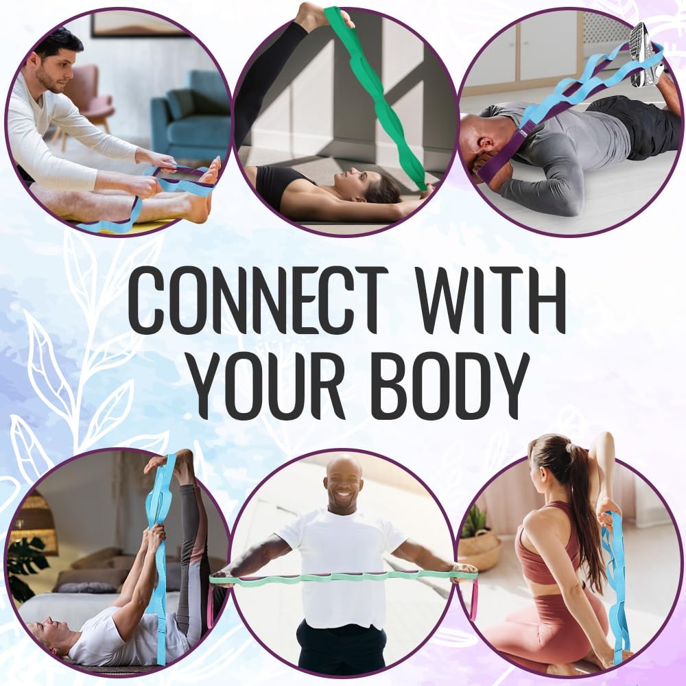 TECEUM Soft Cotton Stretching Strap for Sensitive Skin – Yoga Strap for Physical Therapy – 10 Loops Non-Elastic Stretch Band for Flexibility, Hamstring, Pilates & Rehab