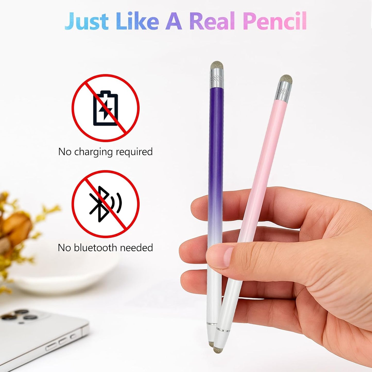 Brvlsoc 2-Pack High-Sensitivity Stylus Pens for Touchscreens Precision Dual-Tip Pens for iPad, iPhone, Android