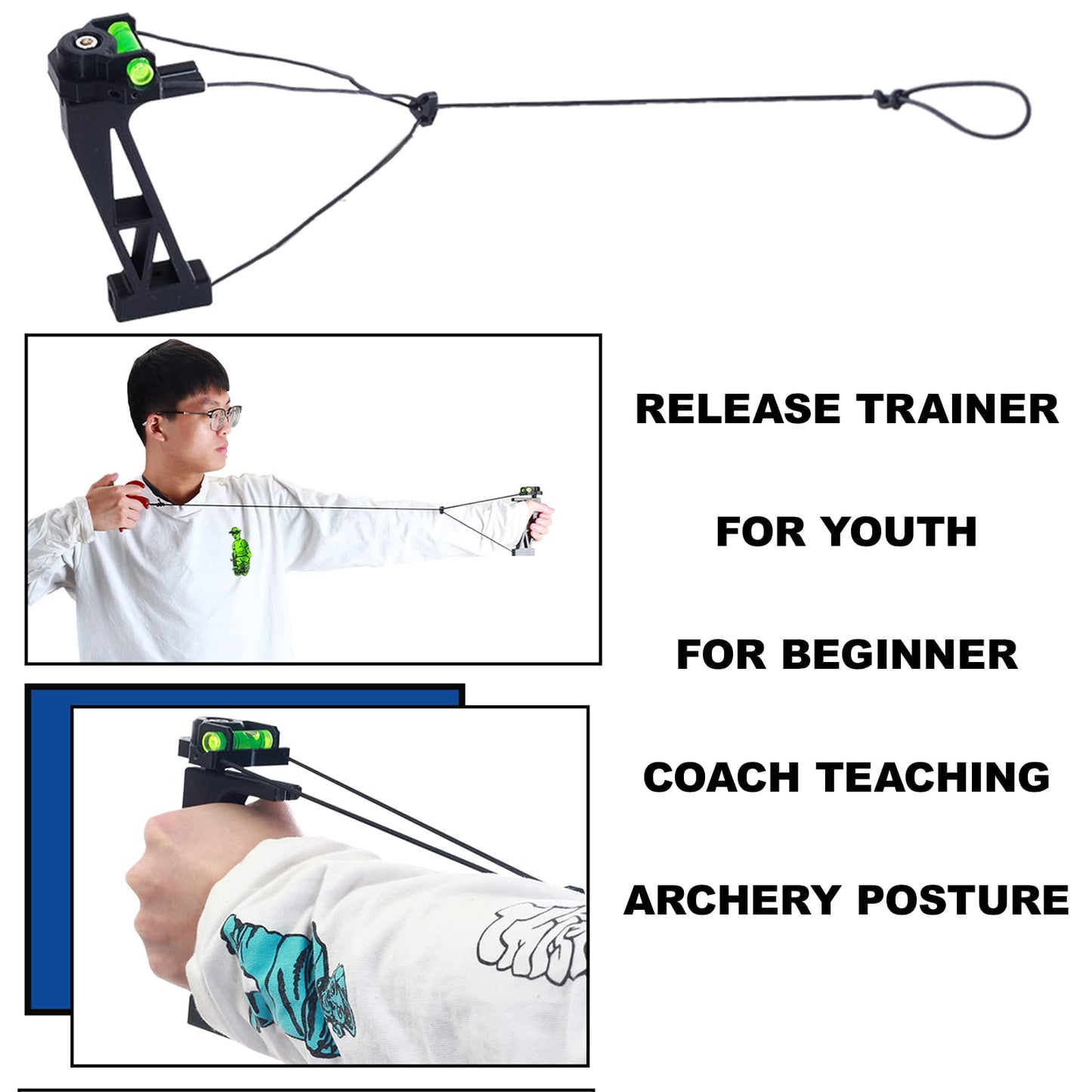 SOPOGER Compound Bow Release Trainer - Archery Bow Release Training Aids Practice Archery Posture and Release for Youth Adult Beginner (Black)