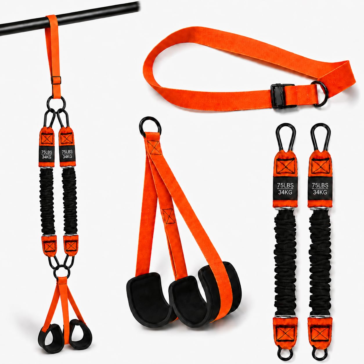 Pull Up Assistance Bands with Double Footrest - Heavy Duty Adjustable Resistance Bands, Height Adjustable Pull Up Assist System for Home Gym (75-150 LBS)