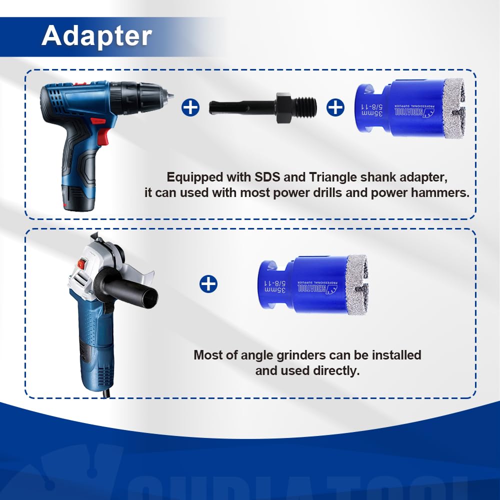 SHDIATOOL Diamond Drilling Core Bits Set Chamfer Bits for Porcelain Tile Marble Ceramic Granite Milling Kit 5/8"-11 10pieces