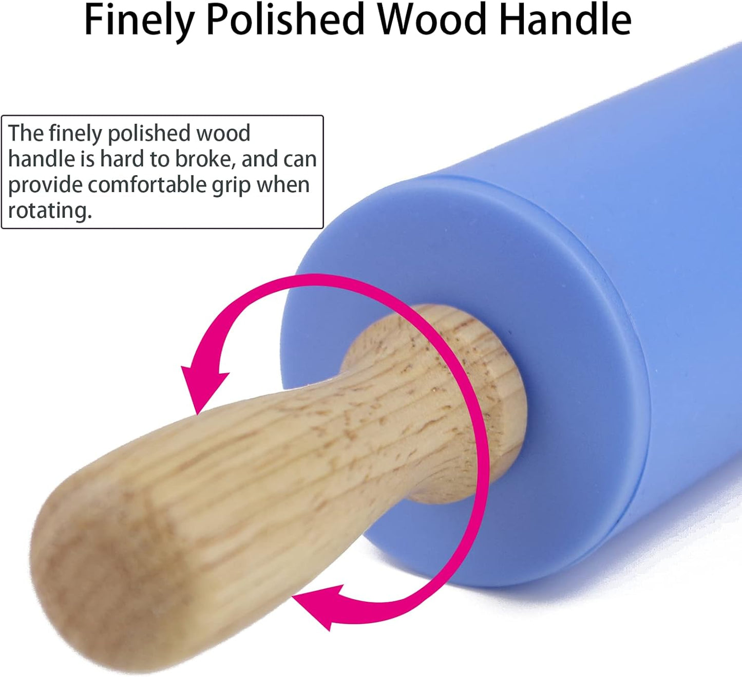 Skiennix Silicone Rolling Pin - Non-Stick Dough Roller with Wooden Handle | Perfect for Baking