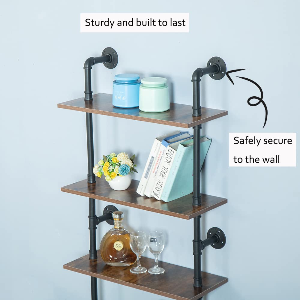 HEONITURE 5 Shelf Industrial Pipe Shelving, Black Modern Bookcase Bookshelf, Wall Mount Ladder Shelf with Metal Frame Display Selves