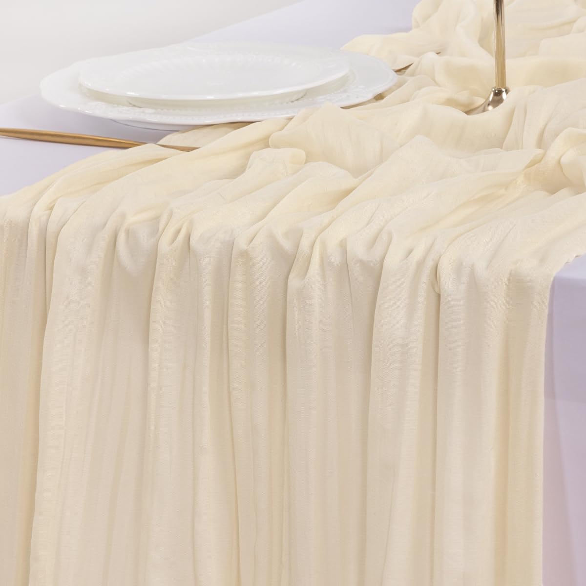 Socomi 3-Piece Beige Cheesecloth Table Runner - 120 Inch Boho Rustic Decor for Weddings & Events