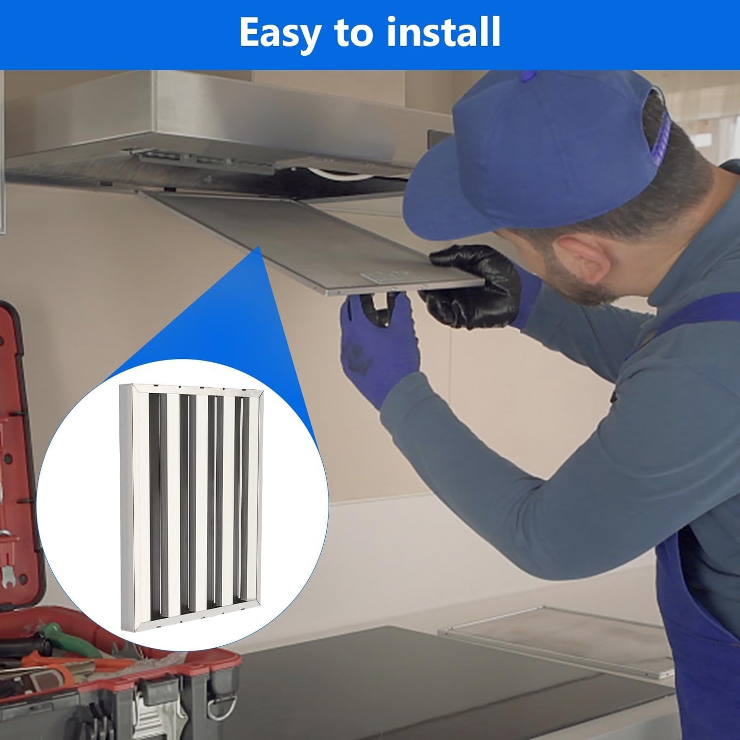 Commercial Hood Filters 19.5W x 19.5H Inch, 430 Stainless Steel 6 Grooves Range Hood Baffle Grease Filter for Kitchen Exhaust System, Easy to Clean