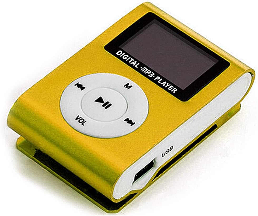 Karlak MP3 MP3 Mini Portable Mc Player Metal Clip-on Player with LCD Screen Port TF Card Wide Application Gold