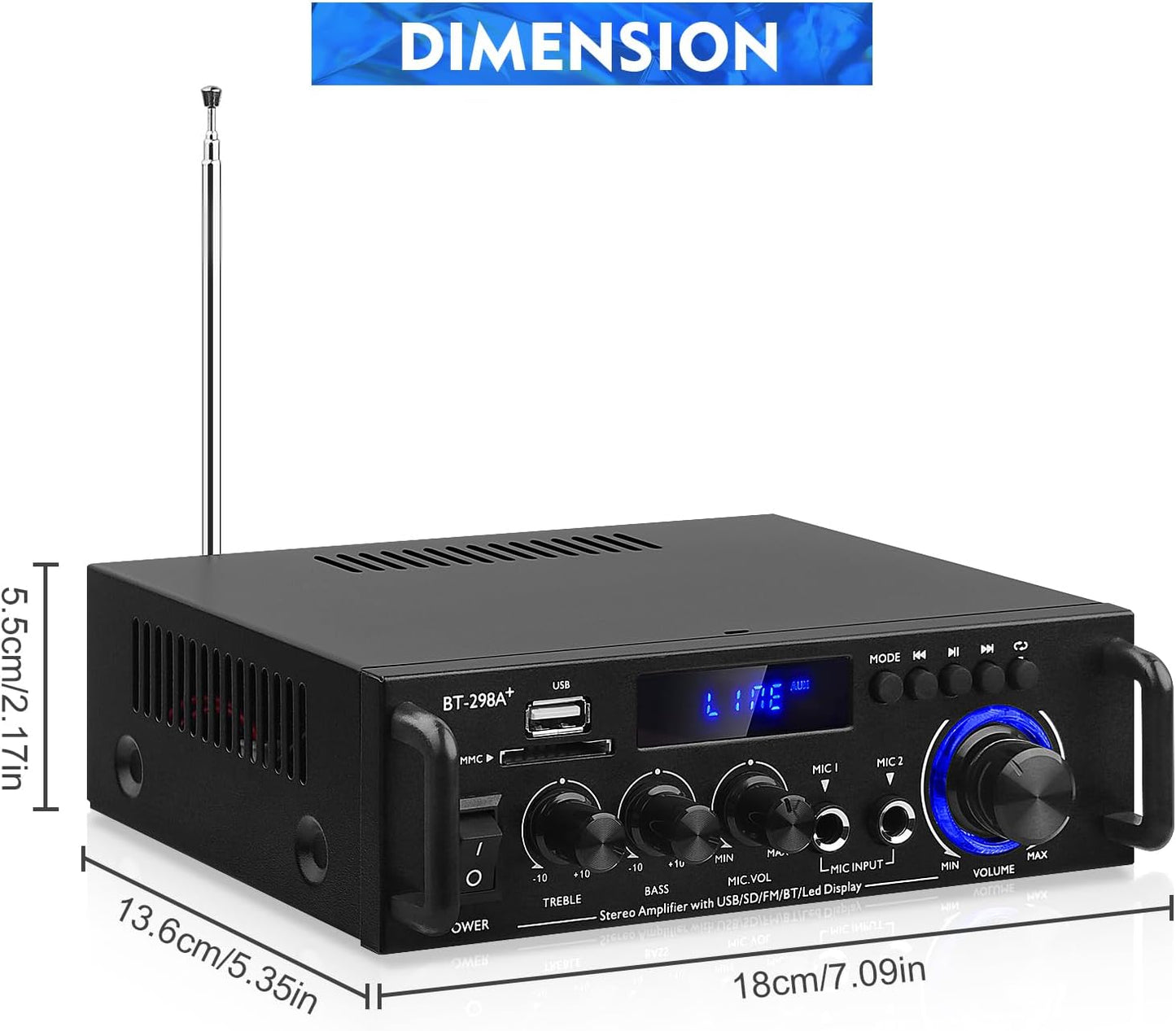 Generic BT-298A+ 40Wx2 AEXCVG Stereo Home Audio Amplifier HiFi Bluetooth Stereo Receiver Mini Home Theater Amplifier